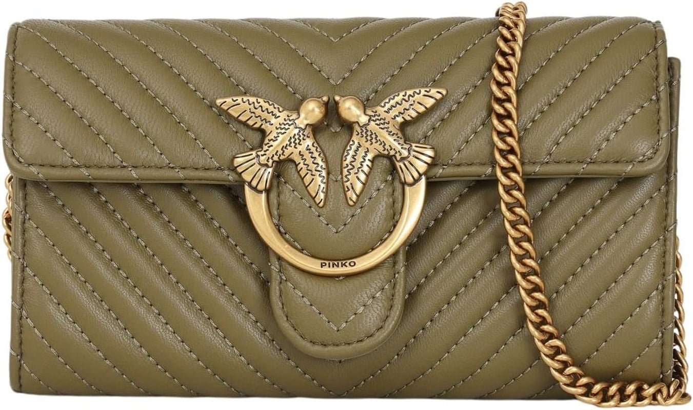 Pinko Ladies Sheep Nappa Love ONE Wallet C SCHAFNAPPA Dámská peněženka Naty Shop V62Q_Verde Abete-Antique Gold Jedna velikost pro všechny
