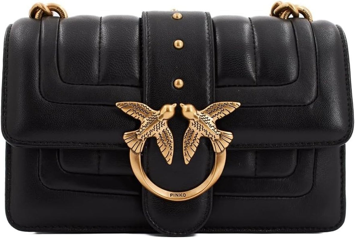 Pinko Ladies Love One Mini Cl Single Side Sheep Nappa Line Quilt Bag Ženy Tašky Naty Shop Z99Q_Antique Black-Gold