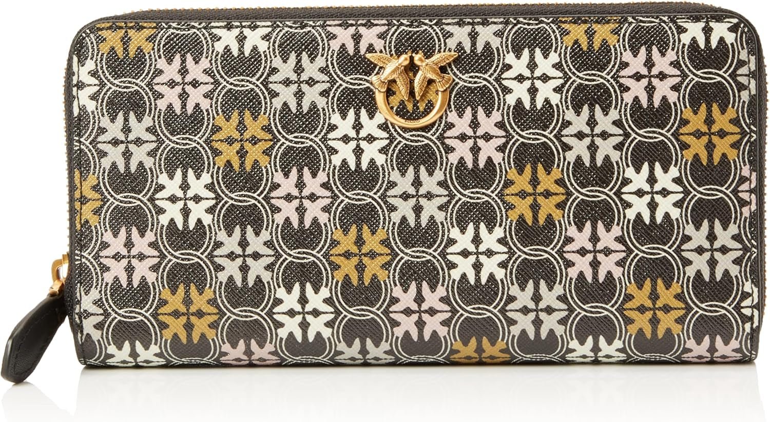 Pinko Women's Ryder Zip Around Leather Print Logo Peněženka na cestovní doplňky, Zm7q_Black/Brown/White.Antique Go Wallet Women Naty Shop Výchozí název