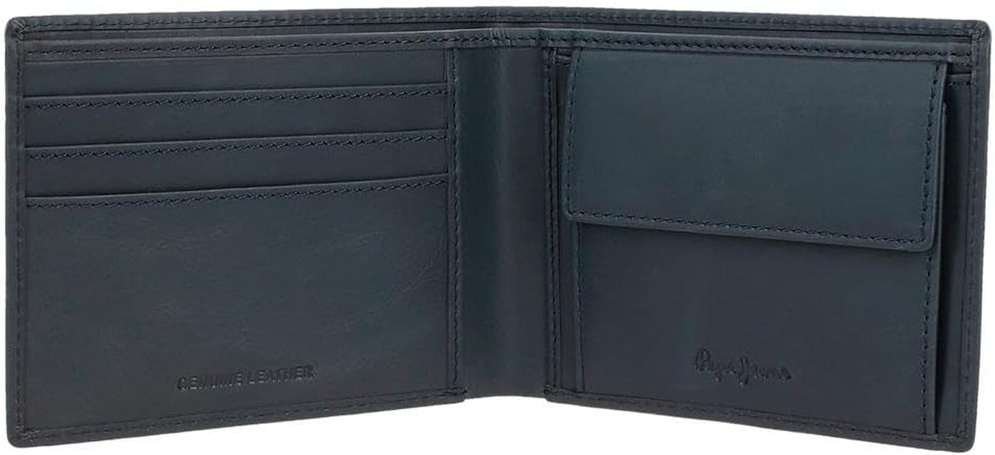 Pánská peněženka Pepe Jeans modrá 11,5 x 8 x 1 cm Kožená peněženka s ochranou RFID s kapsou na mince Pánská peněženka Naty Shop