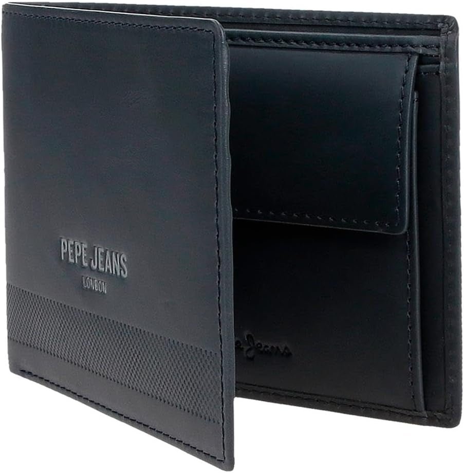 Pánská peněženka Pepe Jeans modrá 11,5 x 8 x 1 cm Kožená peněženka s ochranou RFID s kapsou na mince Pánská peněženka Naty Shop