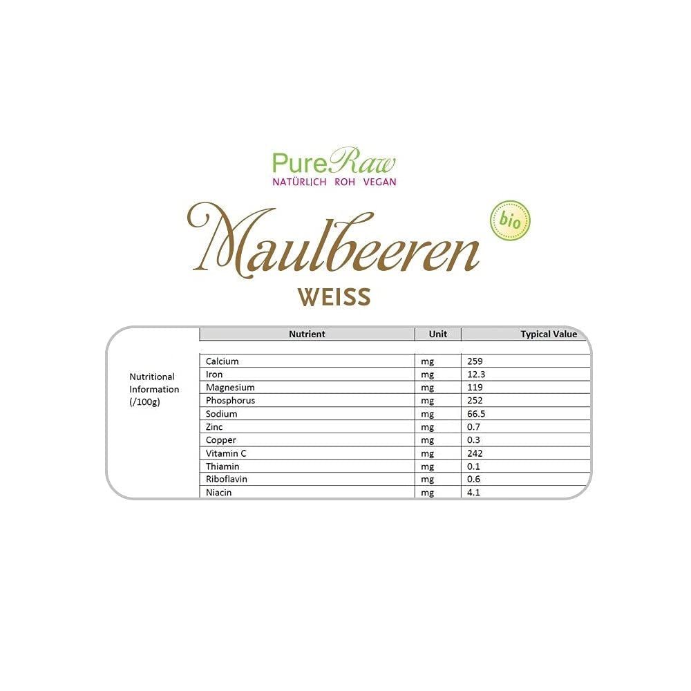 Premium Bio sušené (Raw Vegan) bílé moruše Morus Alba Morus Alba - Sušené ovoce bez přidaného cukru z Turecka - Bio Raw bílé moruše sušené ovoce | PureRaw 200g Dehydrované produkty Naty Shop