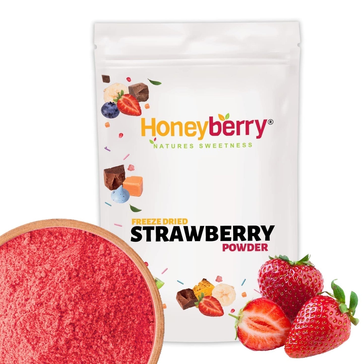 Lyofilizovaný jahodový prášek 250g - Lyofilizovaný ovocný prášek - Lyofilizovaný jahodový prášek na pečení, smoothie a müsli - 100% přírodní jahodový prášek bez přísad Dehydrované produkty Naty Shop 250G
