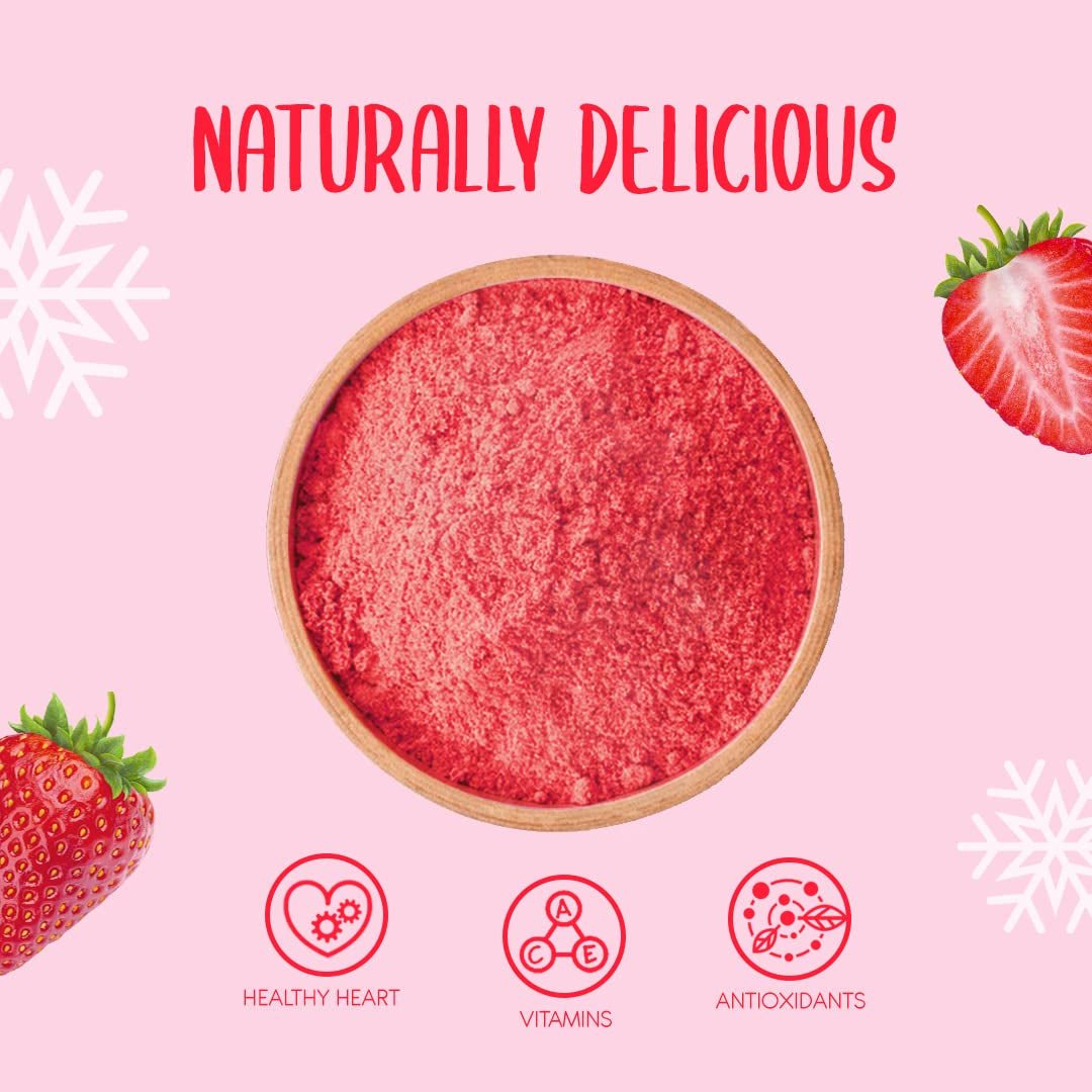 Lyofilizovaný jahodový prášek 250g - Lyofilizovaný ovocný prášek - Lyofilizovaný jahodový prášek na pečení, smoothie a müsli - 100% přírodní jahodový prášek bez přísad Dehydrované produkty Naty Shop