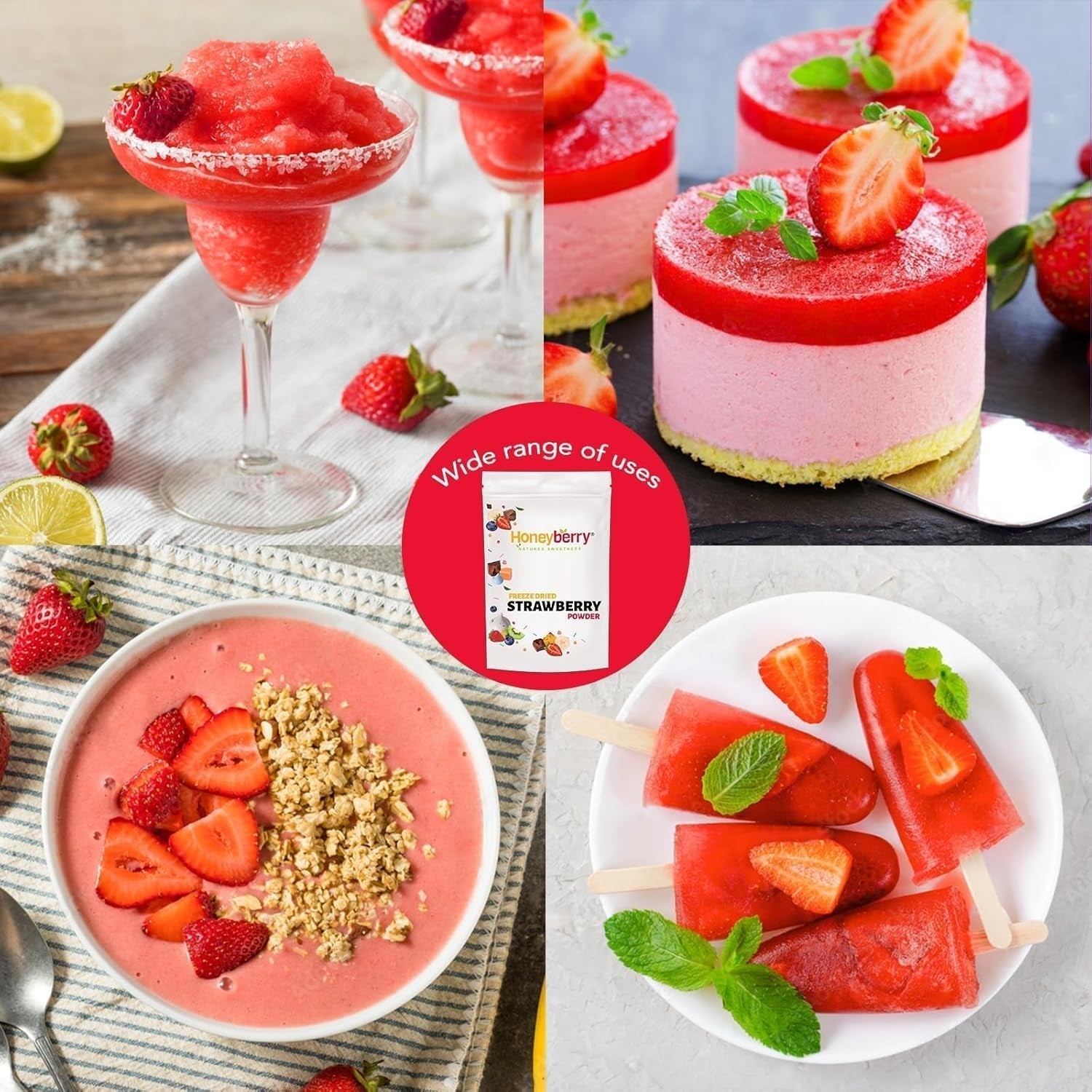 Lyofilizovaný jahodový prášek 250g - Lyofilizovaný ovocný prášek - Lyofilizovaný jahodový prášek na pečení, smoothie a müsli - 100% přírodní jahodový prášek bez přísad Dehydrované produkty Naty Shop