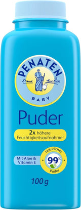 Přírodní dětský pudr Penaten s aloe a vitamínem E (1x 100g) - Chrání citlivou pokožku, absorbuje vlhkost a udržuje pokožku suchou - Dermatologicky schváleno - 99% složek přírodního původu Děti - Péče do koupele a pokožky Naty Shop 100 G (1 balení) Pudr pro miminka