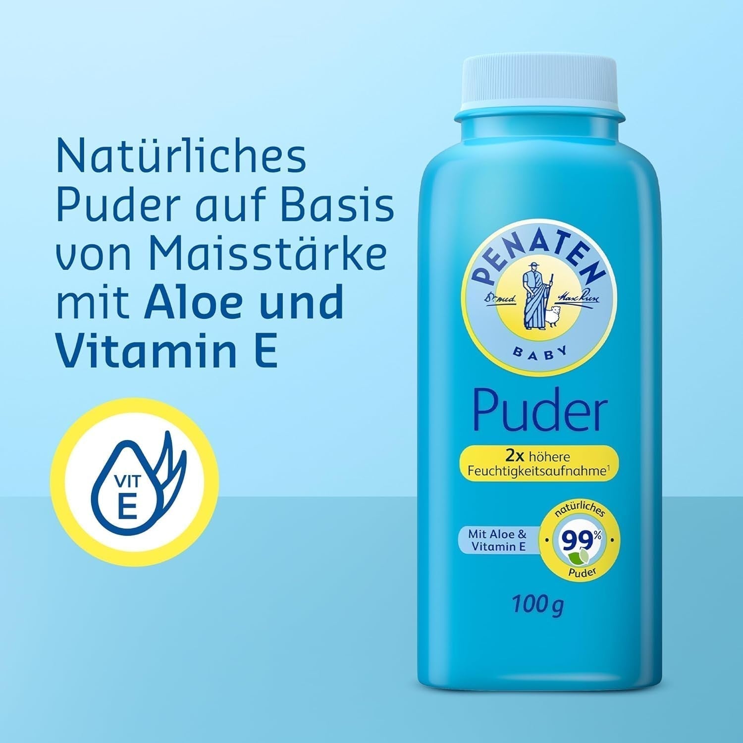 Přírodní pudr pro miminka Penaten s aloe a vitamínem E (1x 100g) - Chrání citlivou pokožku, absorbuje vlhkost a udržuje pokožku suchou - Dermatologicky schváleno - 99% složek přírodního původu Děti - Koupel a péče o pleť Naty Shop