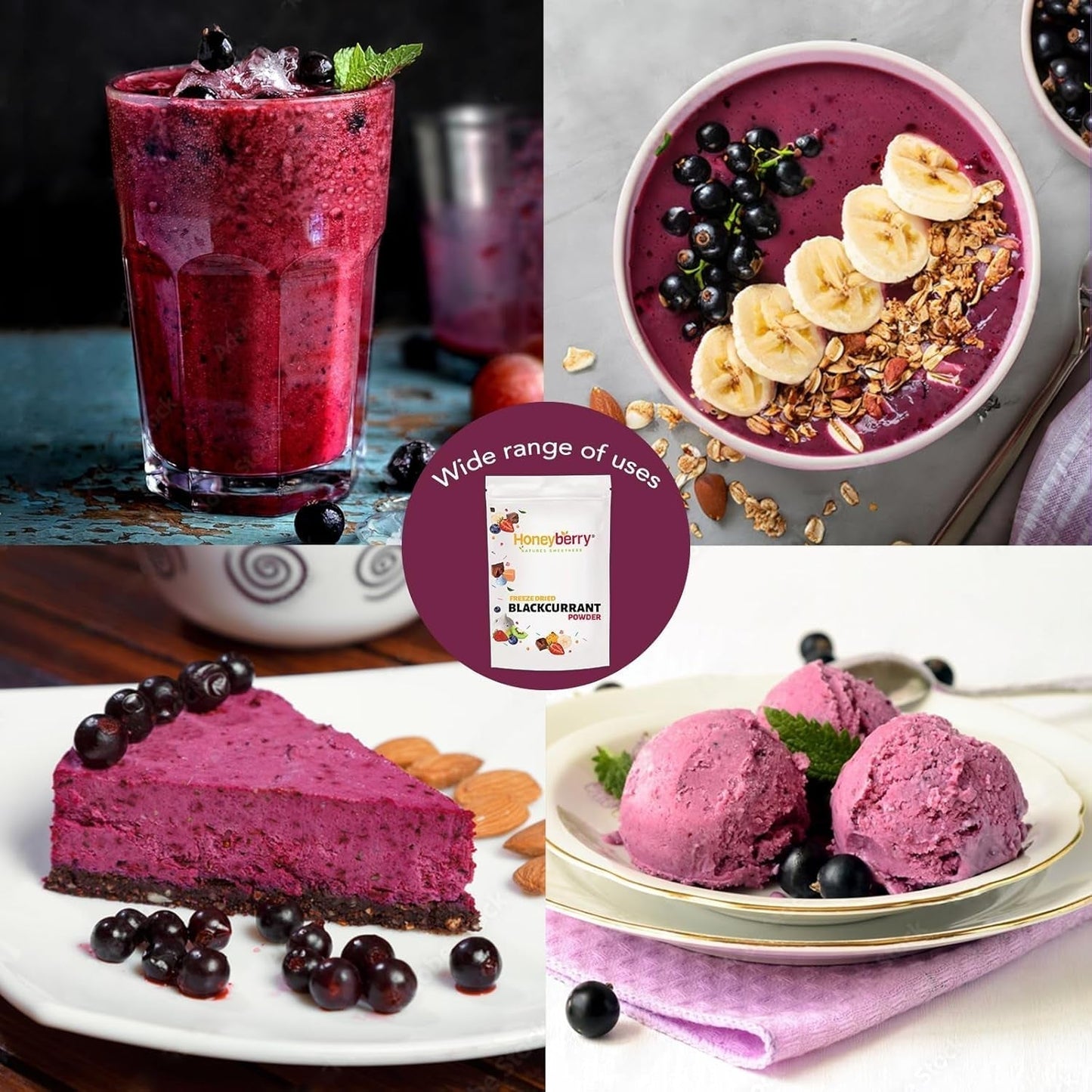 Mrazem sušený prášek z černého rybízu 100g - Mrazem sušený ovocný prášek - Prášek z černého rybízu na smoothie a pečení - Přírodní prášek z černého rybízu bez přísad Dehydrované produkty Naty Shop