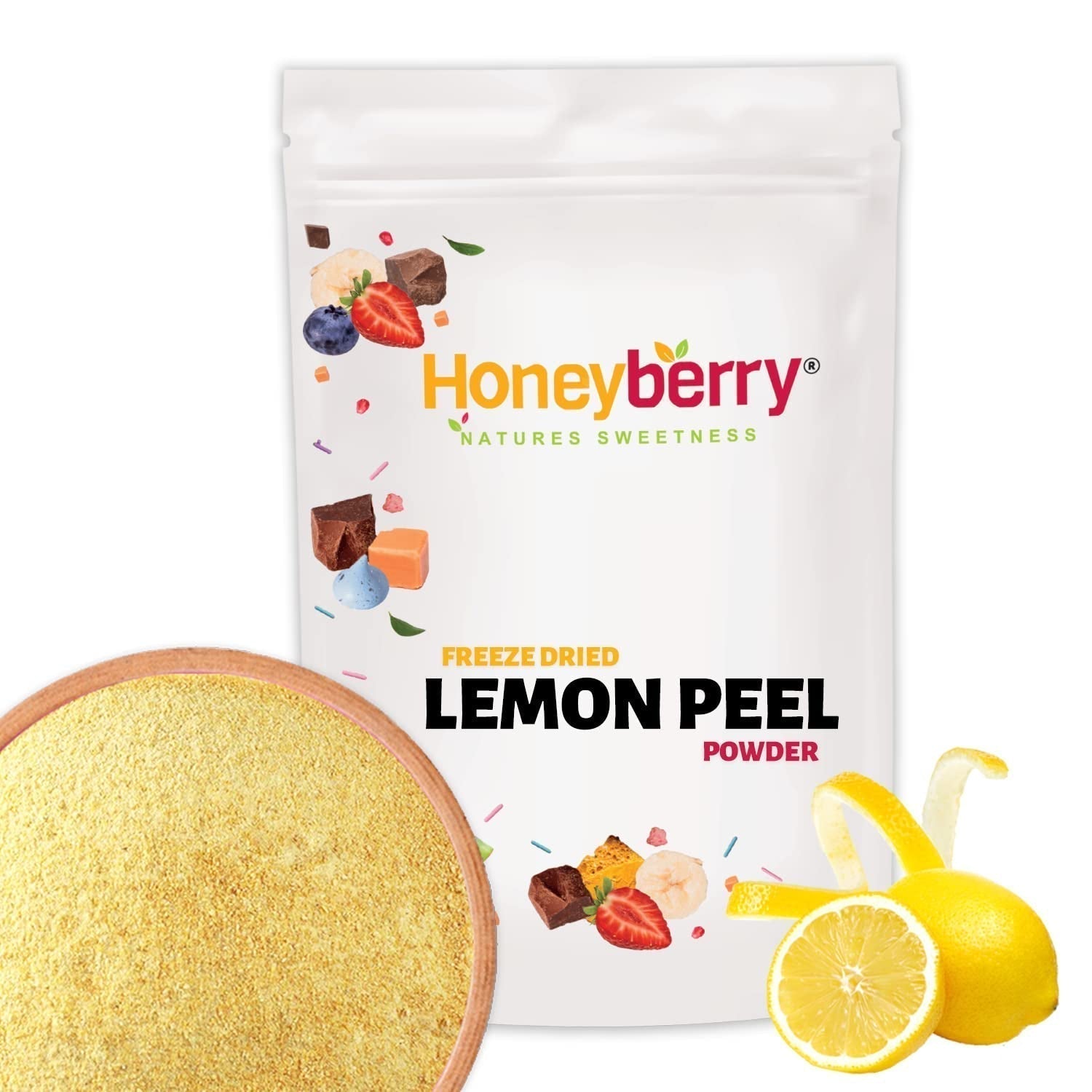 Lyofilizovaný prášek z citronové kůry 100g - Lyofilizovaný ovocný prášek - Lyofilizovaný citronový prášek na pečení, smoothies a čaj - 100% přírodní citronový prášek bez přísad Dehydrované produkty Naty Shop 100G