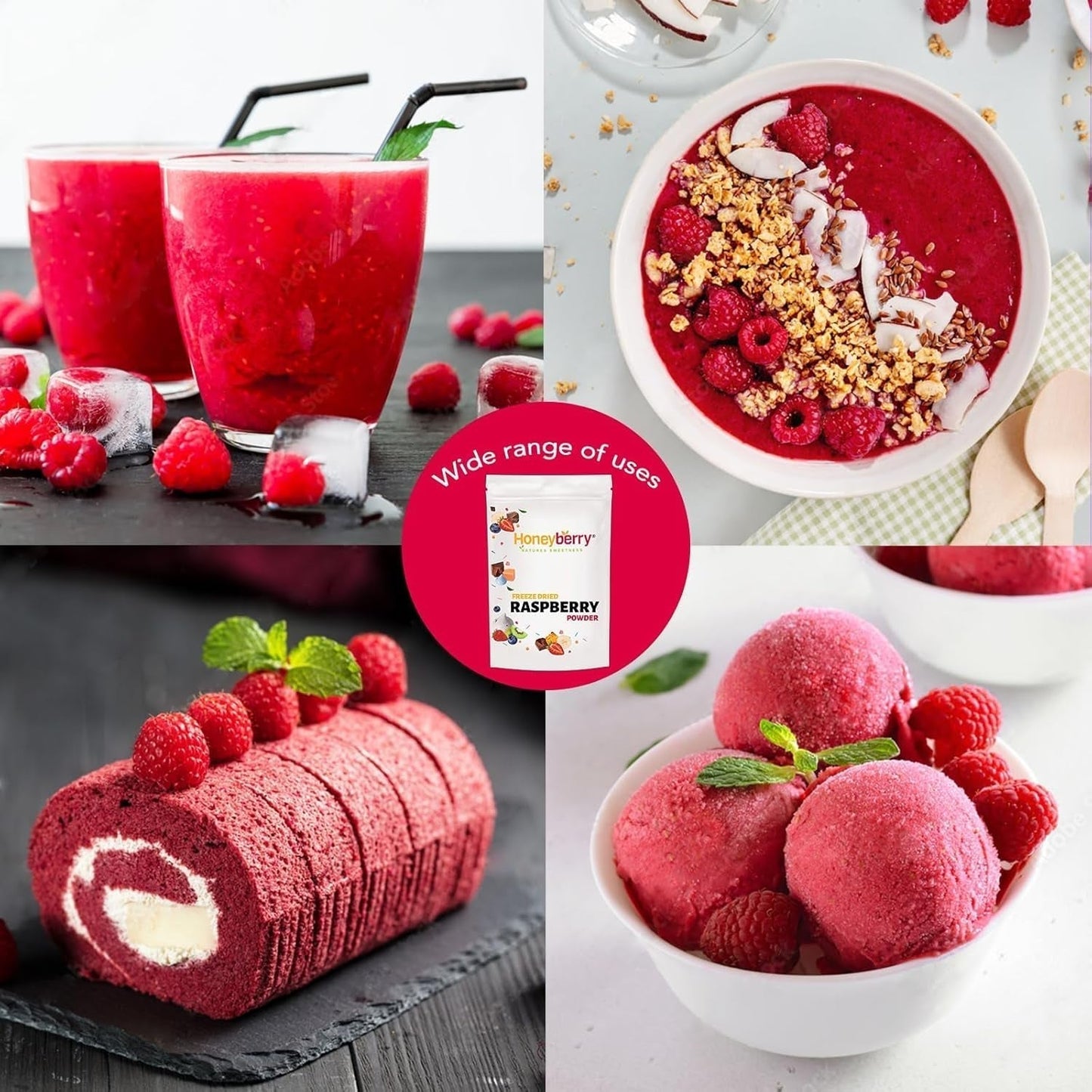 Lyofilizovaný malinový prášek 100g - Lyofilizovaný ovocný prášek - Lyofilizovaný malinový prášek na pečení, smoothie a müsli - 100% přírodní malinový prášek bez přísad Dehydrované produkty Naty Shop