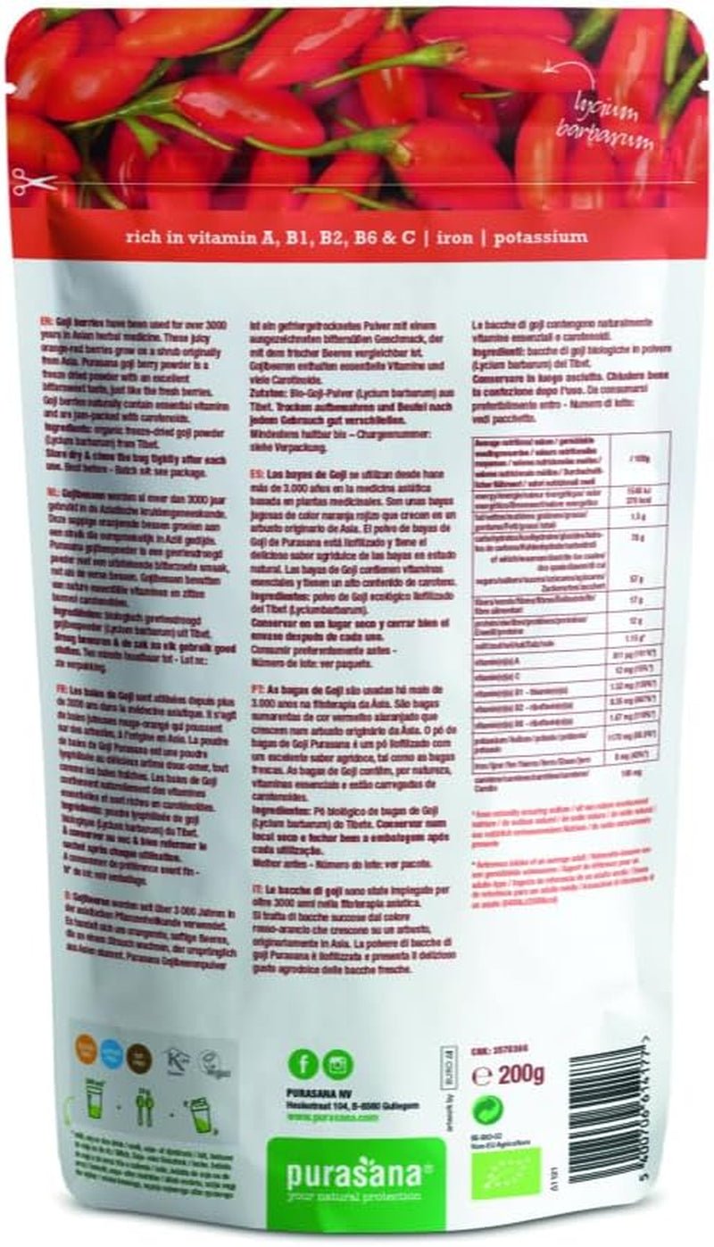 Purasana goji prášek z Tibetu v kontrolovaném organickém pěstování (200 g) raw food grade Dehydratované produkty Naty Shop