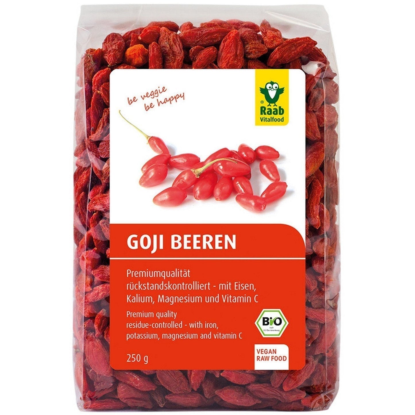 Raab Vitalfood Organické bobule Goji, Vysoká kvalita, Kontrolováno zbytkem, Laboratorně testováno, Bez síry, Bez přísad, Veganské, Bohaté na přírodní železo, Draslík, Vitamín C, Wolfberry, 1 balení (250 g) Naty Shop Dehydratované produkty 250 gramů