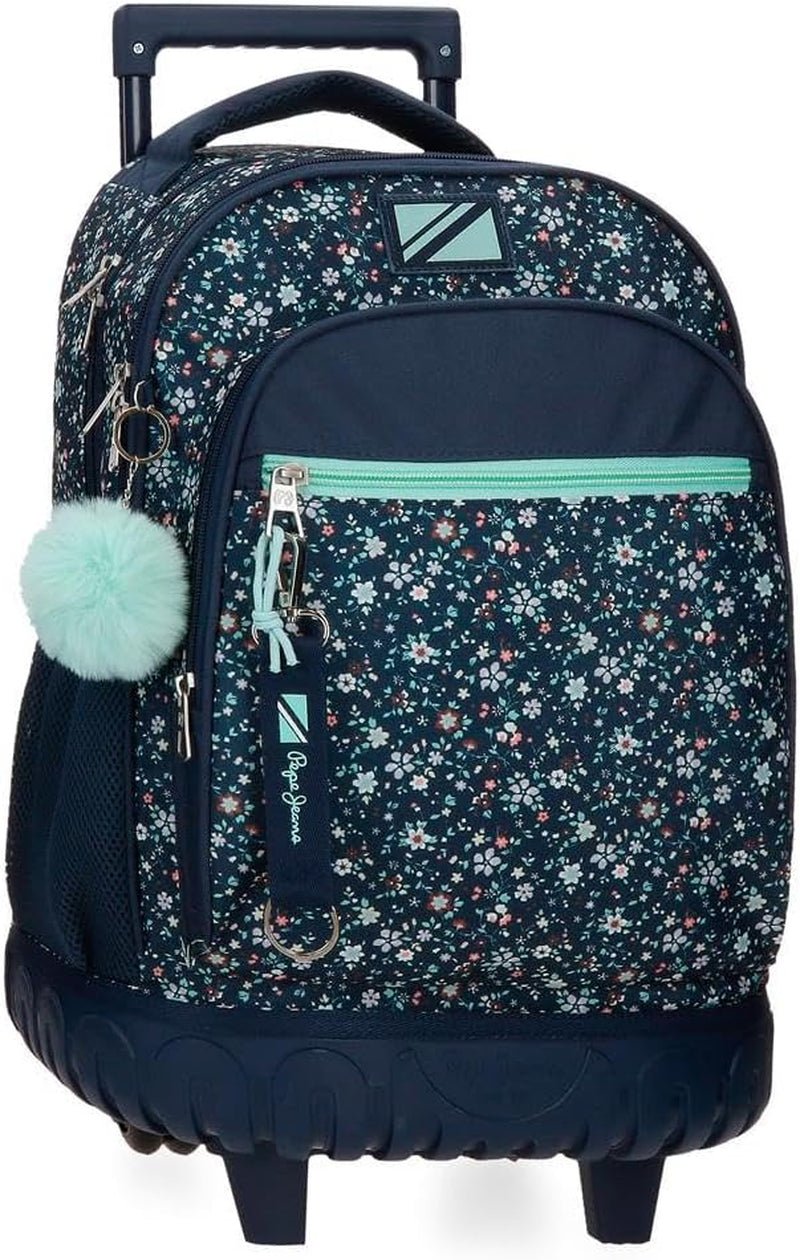Pepe Jeans Alenka školní batoh s vozíkem, modrý, 30 x 40 x 12 cm, polyester, 14,4 l, modrý, školní batoh s vozíkem Prémiové batohy a brašny Naty Shop Rucksack Mit Rollen