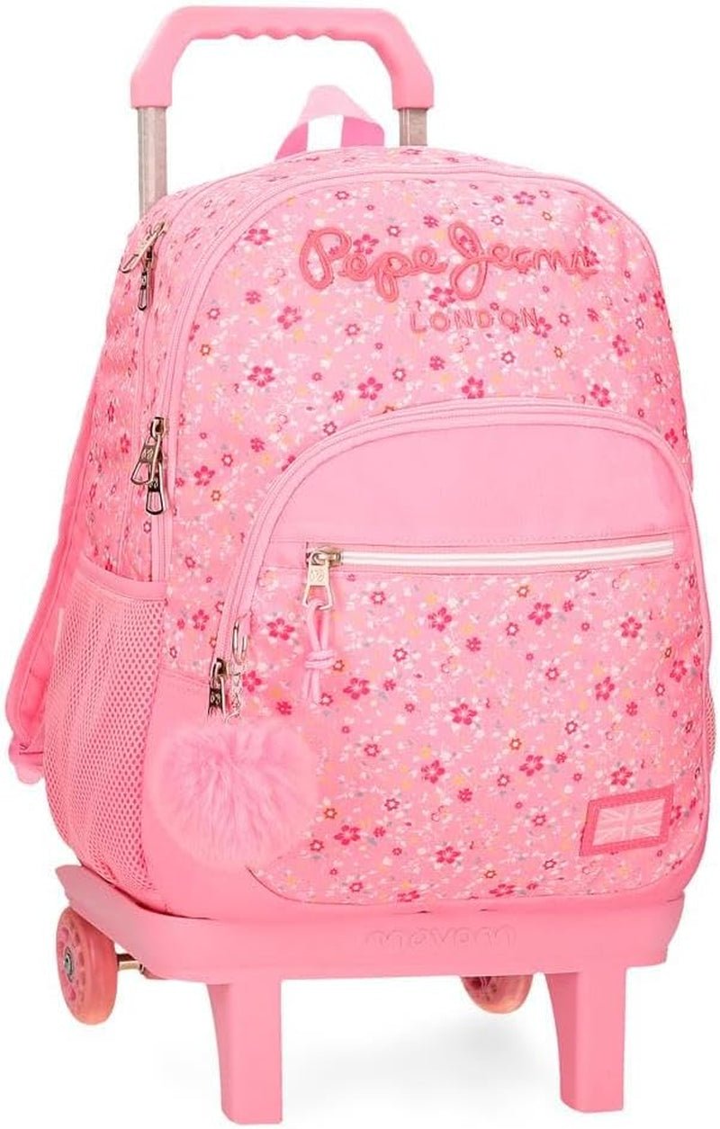 Pepe Jeans Alenka školní batoh s vozíkem, modrý, 30 x 40 x 12 cm, polyester, 14,4 l, modrý, školní batoh s vozíkem Prémiové batohy a brašny Naty Shop Rucksack Mit Doppelfach Und Trolley