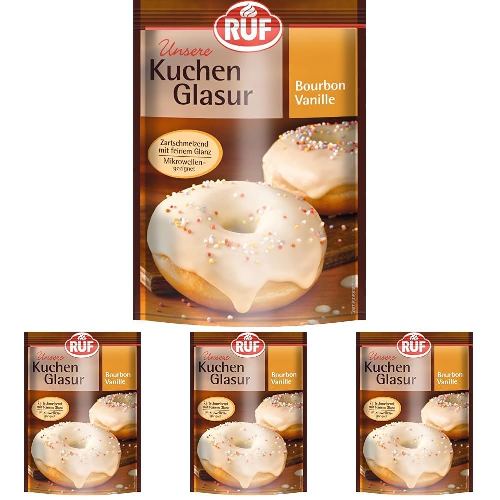 RUF Cake Glaze Bourbon Vanilka, 100g v sáčku, vhodné do mikrovlnné trouby, na polevu a zdobení sušenek, muffinů a dortů, bez lepku (balení 4 ks) Naty Shop Cukrová pasta Výchozí název