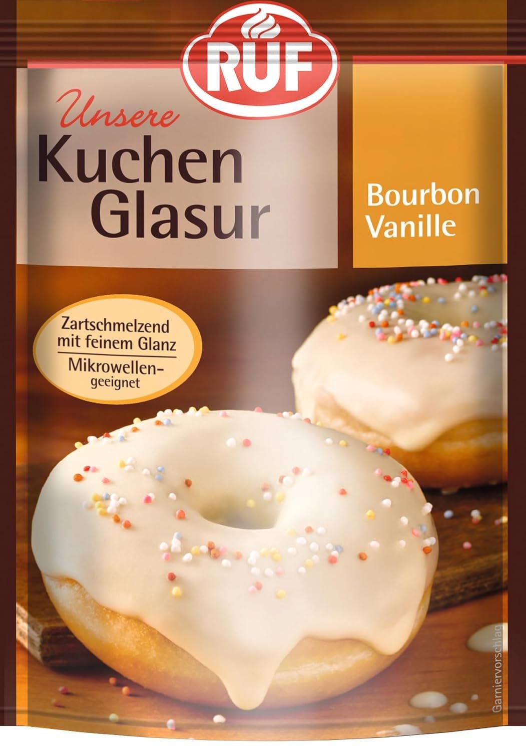 RUF Cake Glaze Bourbon Vanilka, 100g v sáčku, odolný v mikrovlnné troubě, na polevání a zdobení sušenek, muffinů a dortů, bezlepková cukrová pasta Naty Shop Vanilla