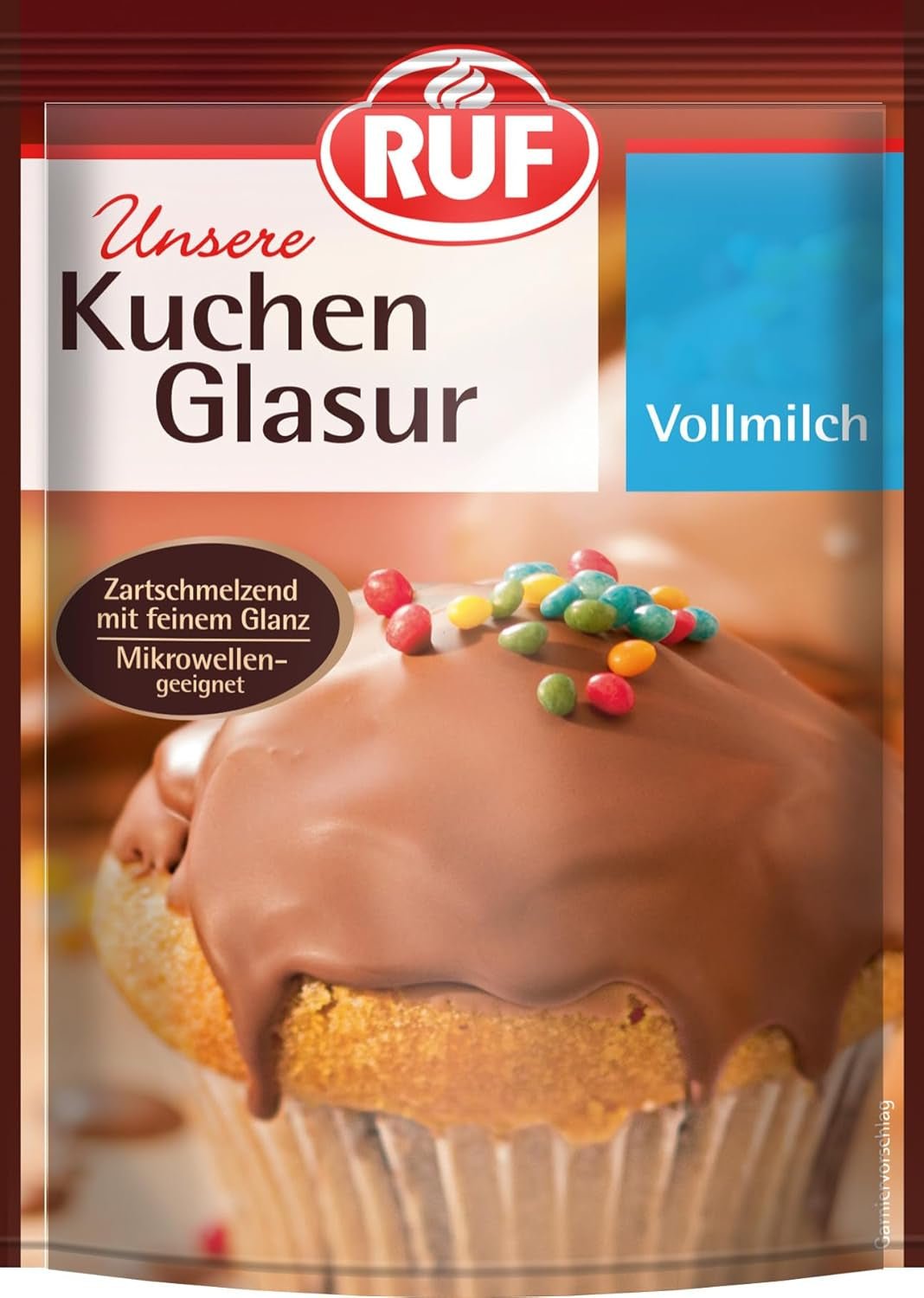 RUF Cake Glaze Bourbon Vanilka, 100g v sáčku, vhodné do mikrovlnné trouby, na polevání a zdobení sušenek, muffinů a dortů, bezlepková cukrová pasta Naty Shop Plnotučné mléko