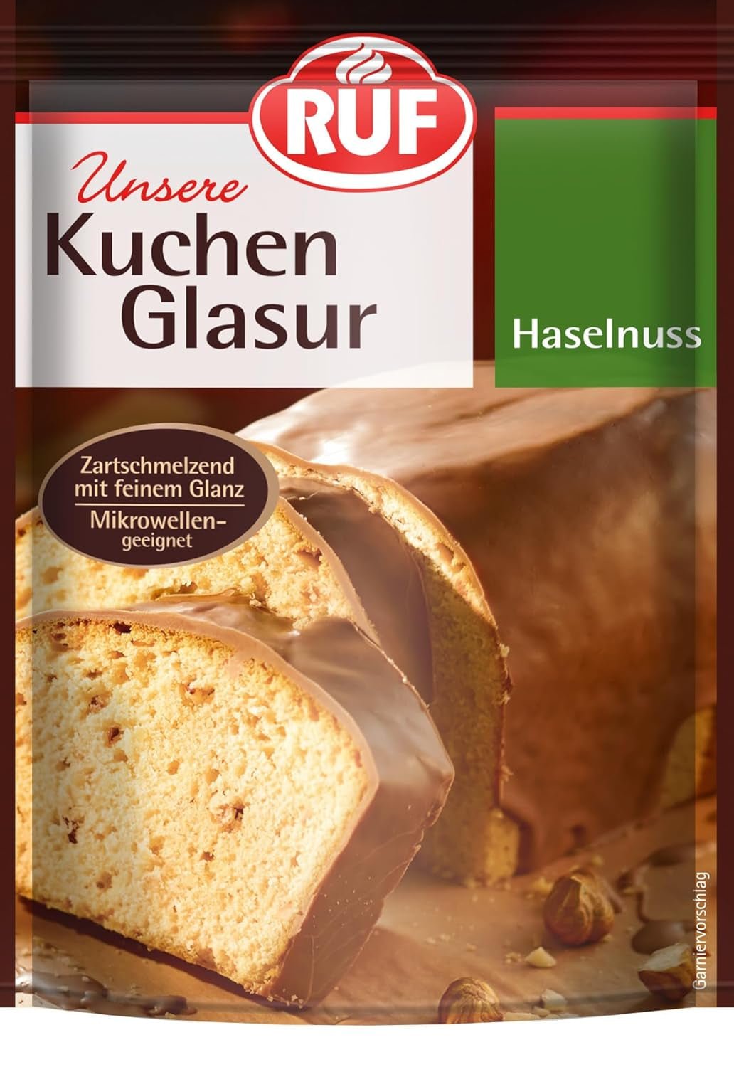 RUF Cake Glaze Bourbon Vanilka, 100g v sáčku, vhodné do mikrovlnné trouby, na polevání a zdobení sušenek, muffinů a dortů, bezlepková Cukrová pasta Naty Shop Lískový ořech