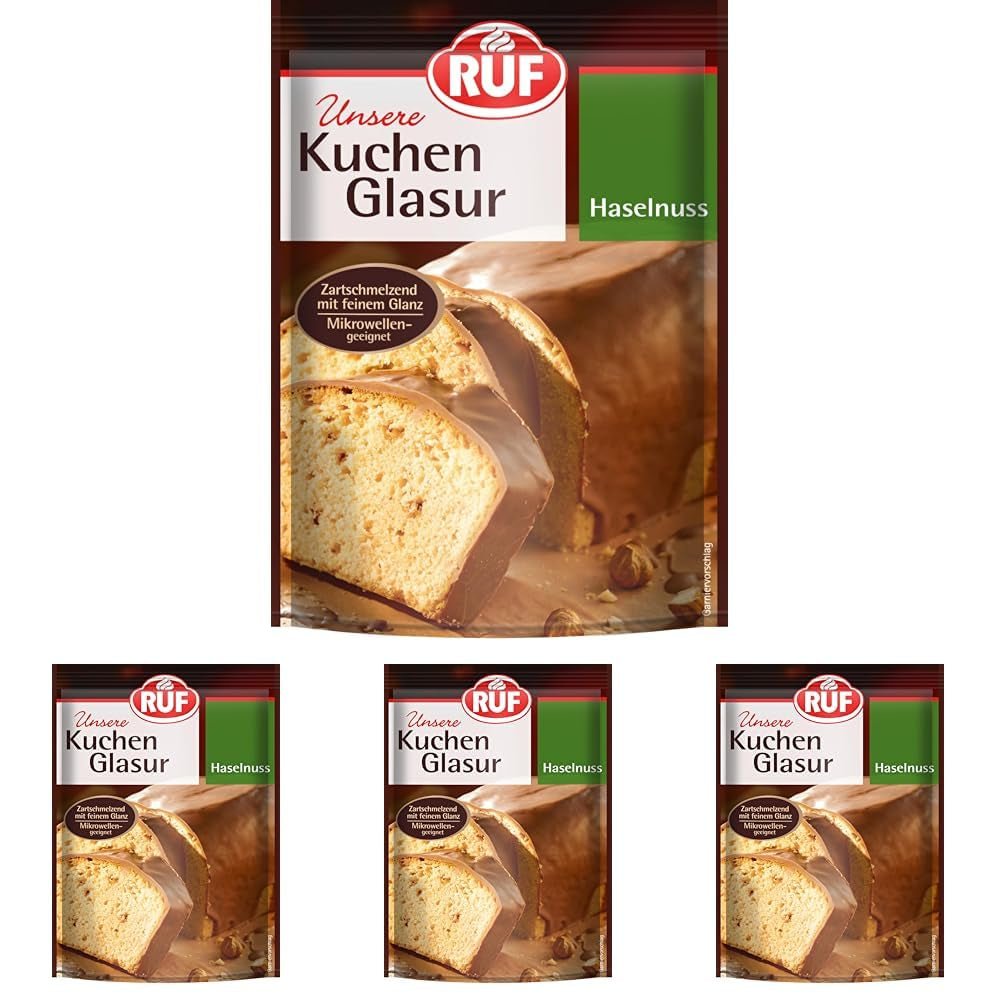 RUF Cake Glaze Lískový ořech, 100 g v sáčku, vhodné do mikrovlnné trouby, na glazování dortů s ořechy, pralinkami a nigré, bez lepku (balení 4 ks) Cukrová pasta Naty Shop Výchozí název