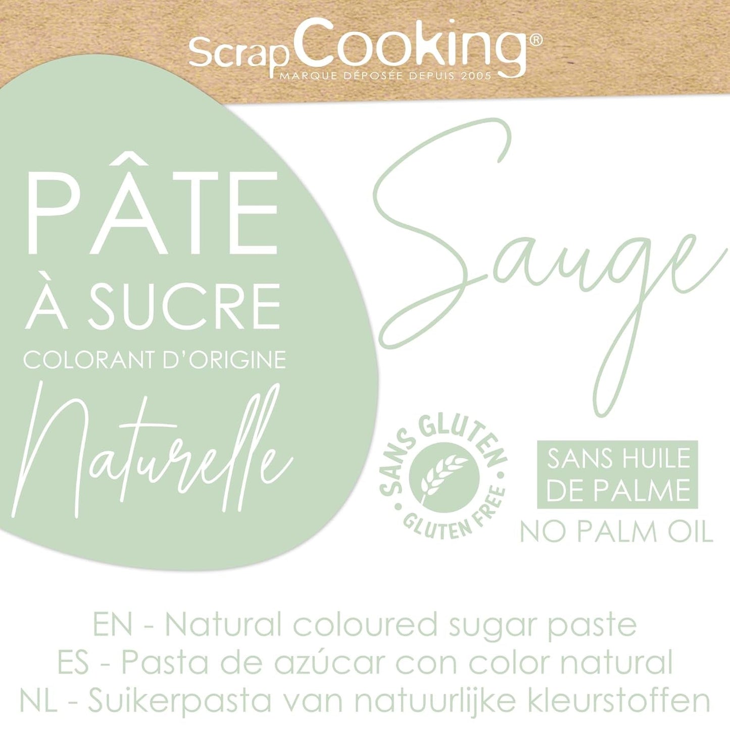 ScrapCooking - Pâte Ã Sucre Vert Sauge 250 g - Colorant d'Origine Naturelle - Sans Gluten, Sans Huile de Palme - Pour Gâteaux, Pâtisseries Anniversaire - Vert Pastel - Fabrikie en France - 7621 Cukrová pasta Naty Shop