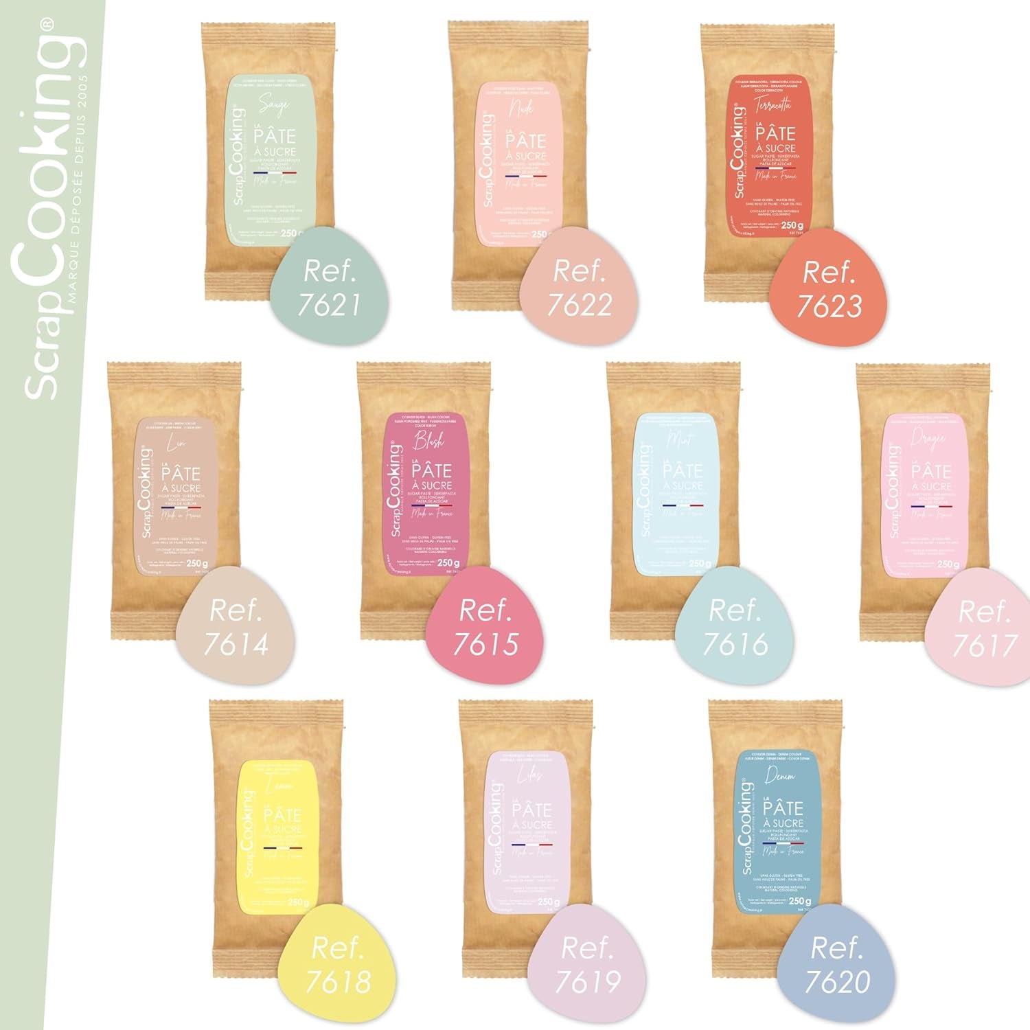 ScrapCooking - Pâte Ã Sucre Vert Sauge 250 g - Colorant d'Origine Naturelle - Sans Gluten, Sans Huile de Palme - Pour Gâteaux, Pâtisseries Anniversaire - Vert Pastel - Fabrikie en France - 7621 Cukrová pasta Naty Shop