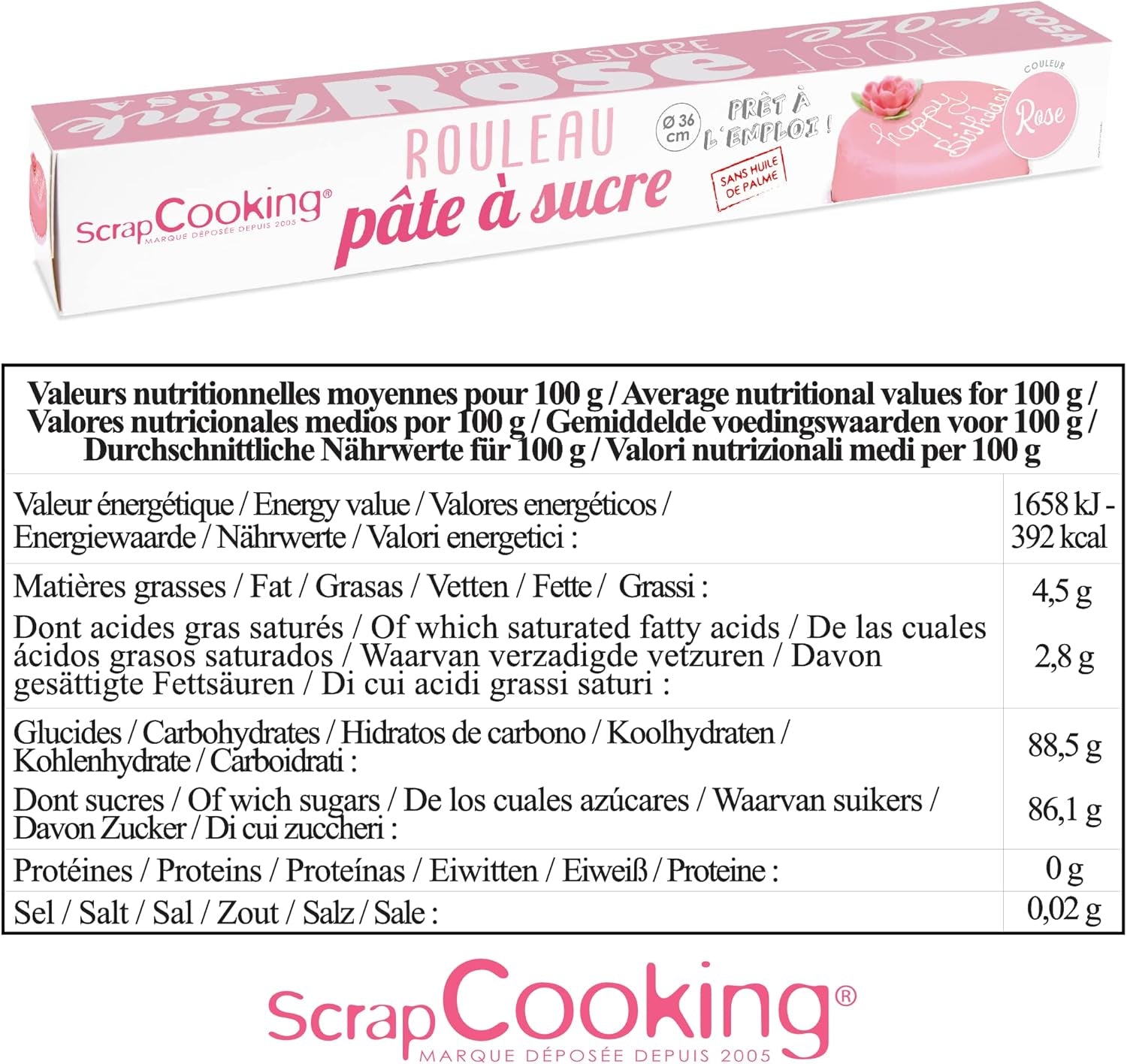 ScrapCooking - Růžová fondánová roláda â'¬ 36 cm - Rolovaný černý fondán 430 g - Dortový topper fondánová ozdoba na dorty, pečení, narozeniny, párty - Růžová - 7264 Cukrová pasta Naty Shop