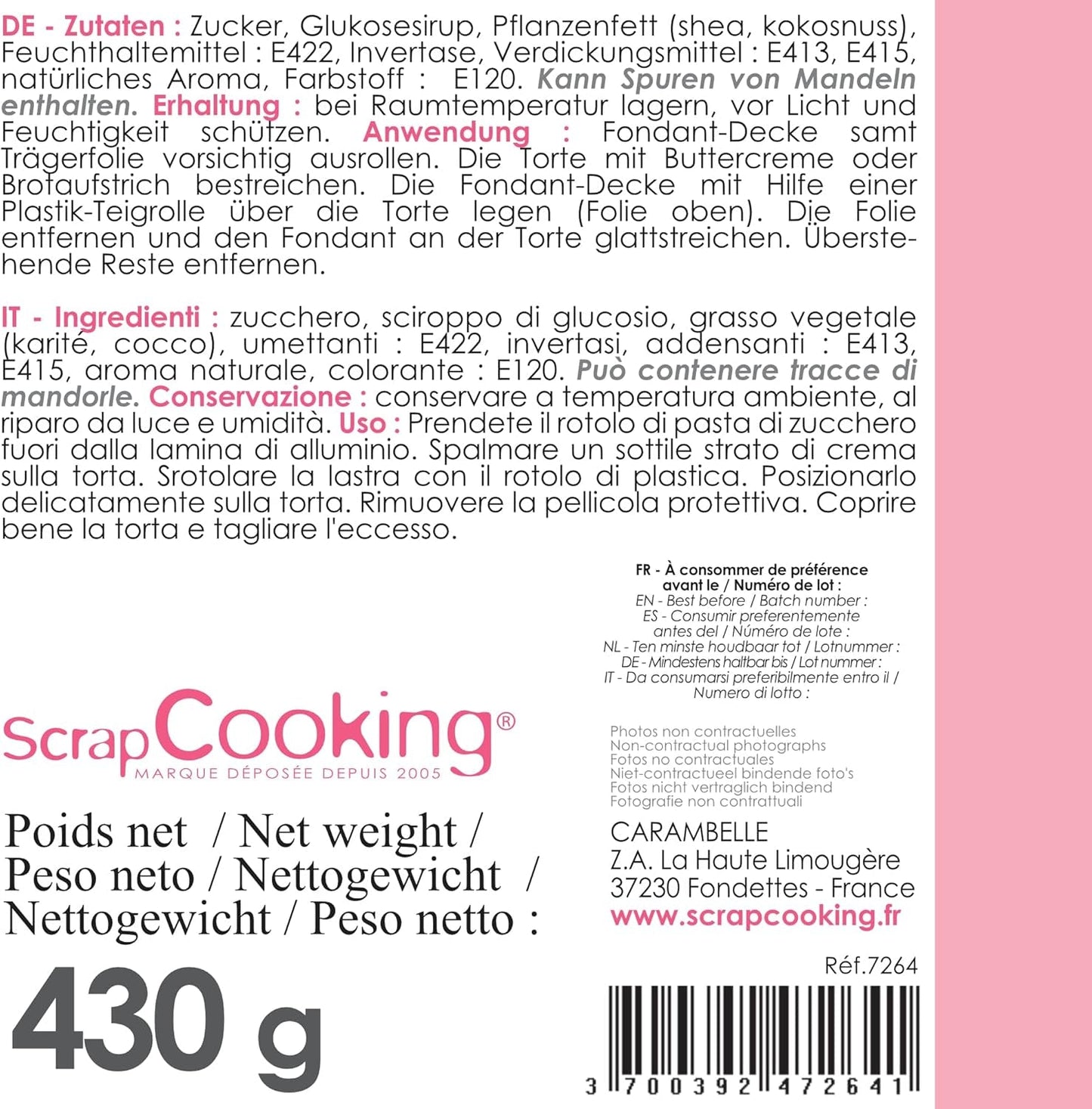 ScrapCooking - Růžová fondánová roláda â'¬ 36 cm - Rolovaný černý fondán 430 g - Dortový topper fondánová ozdoba na dorty, pečení, narozeniny, párty - Růžová - 7264 Cukrová pasta Naty Shop