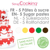 ScrapCooking - Sada 5 ks fondantů - bílý, žlutý, červený, zelený a hnědý - 5 x 80 g - cukrová pasta na dorty Ozdoby na dorty Narozeniny Vánoce - bez lepku a bez palmového oleje - 7257 Naty Shop Sugarpaste