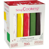 ScrapCooking - Sada 5 ks fondantů - bílý, žlutý, červený, zelený a hnědý - 5 x 80 g - cukrová pasta na dorty Ozdoby na dorty Narozeniny Vánoce - bez lepku a palmového oleje - 7257 Sugarpaste Naty Shop Výchozí název