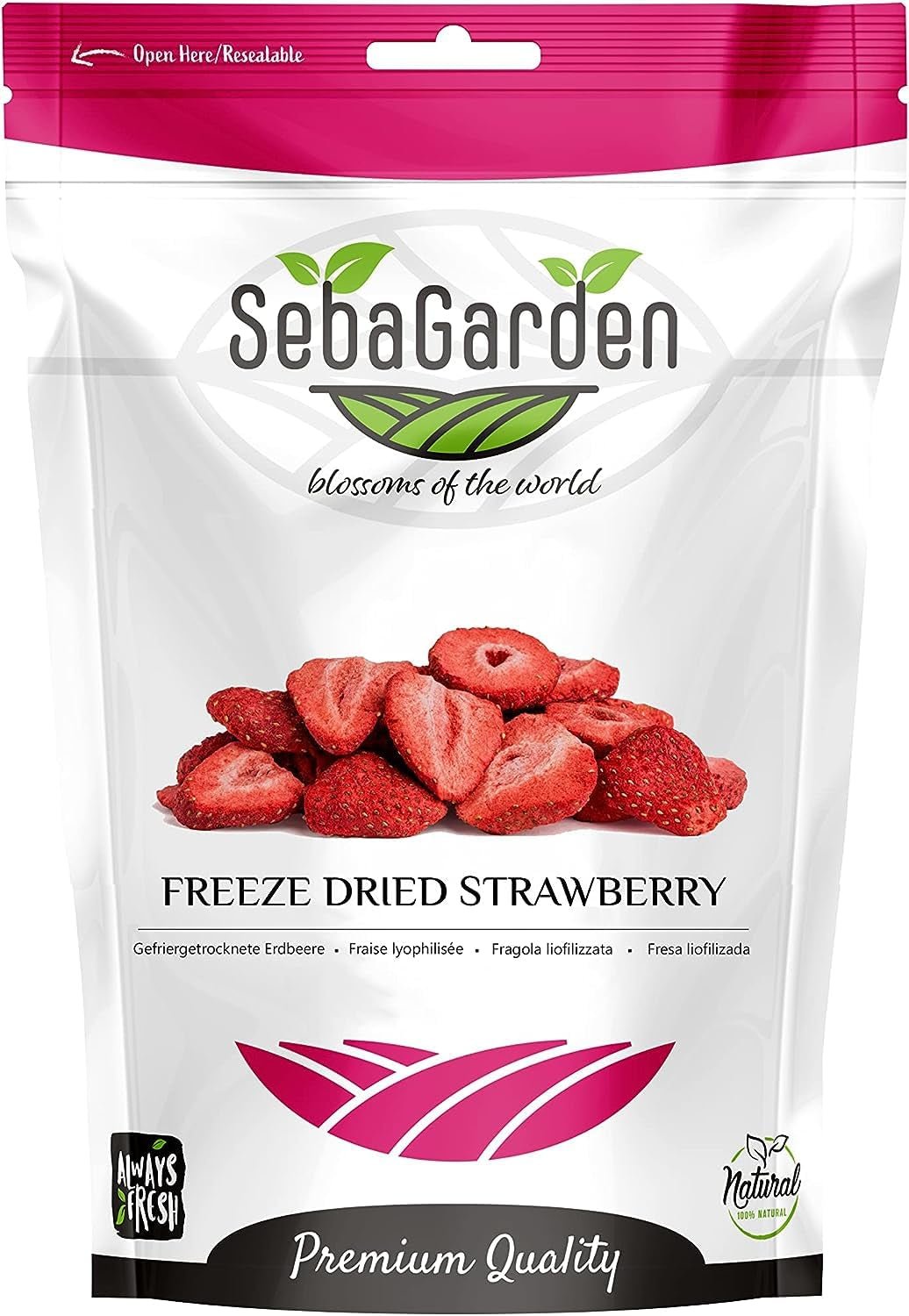 Seba Garden Premium lyofilizované jahody, lahodné středomořské jahody, neGMO a veganské (100g) dehydrované produkty Můj obchod 400G
