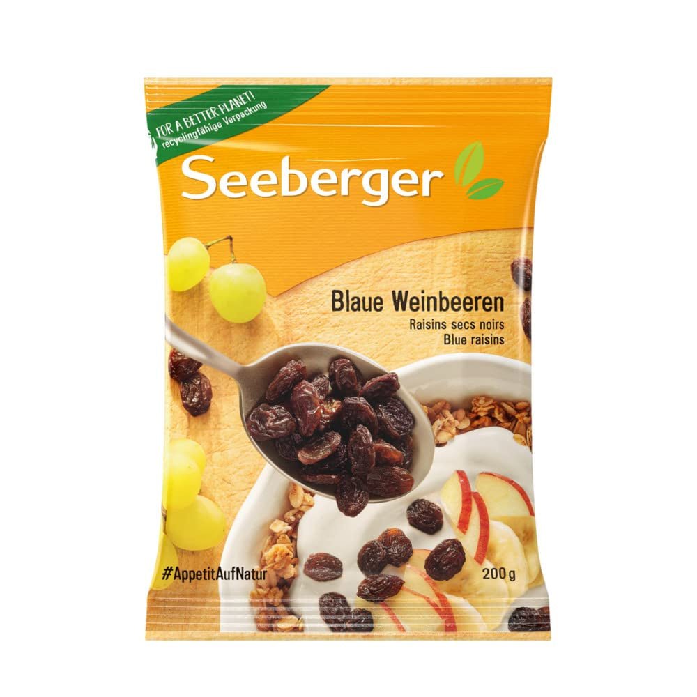 Seeberger Blue Sultanas 13 Pack: Sweet & Juicy Thompson Seedless Grape Sultanas – Na pečení, vaření a svačinu – Sušené na slunci – Nesířené, Veganské (13 x 200 g) Naty Shop Dehydratované produkty Výchozí název