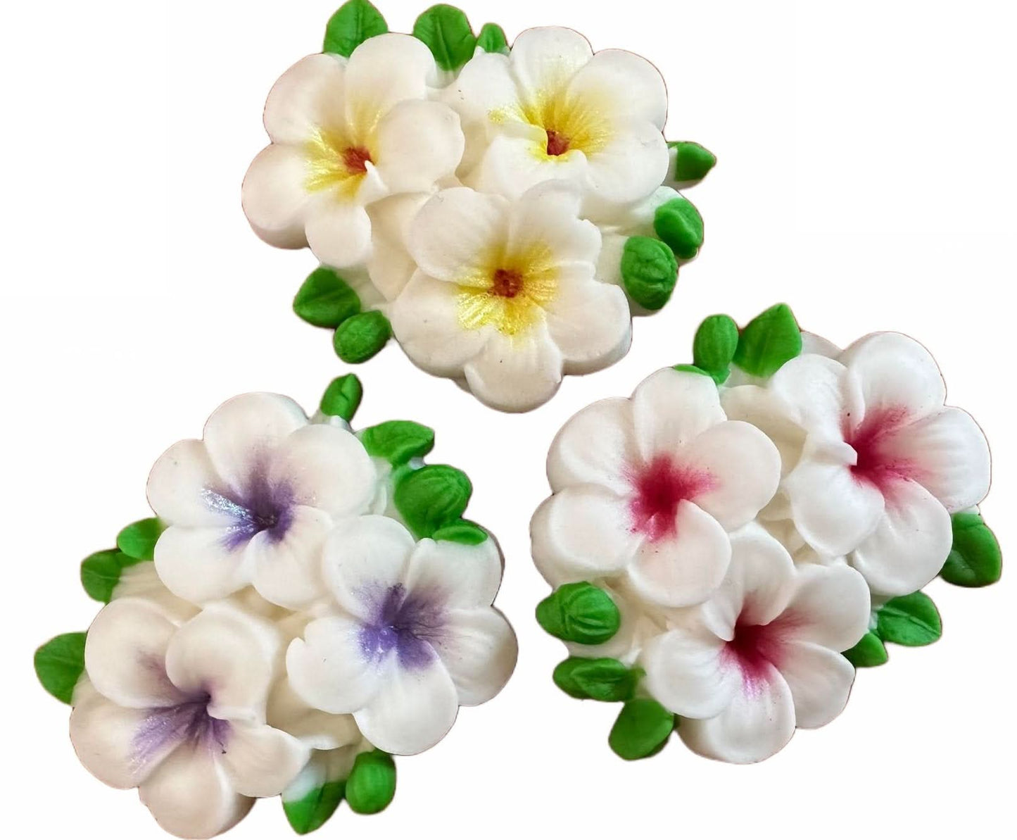 Sada 3 jedlých cukrových dekorací, dekorace z cukrové pasty Plumeria Flowers Nati Shop