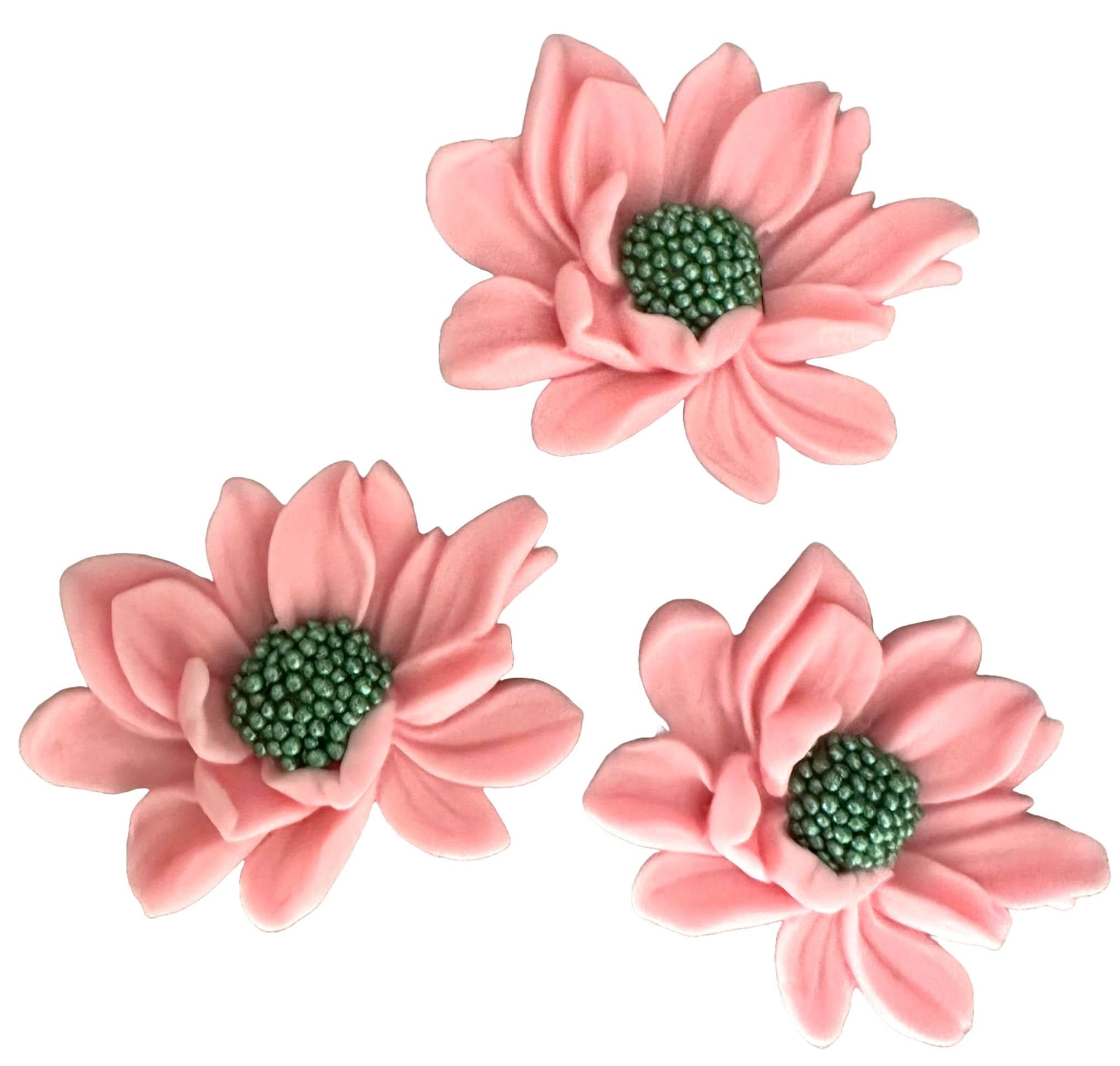 Sada 3 jedlých cukrových dekorací, Růžové květy Dekorace z Sugar Paste Nati Shop