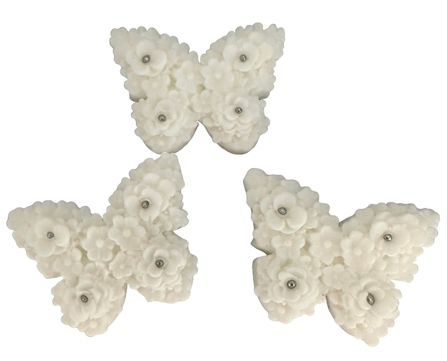 Sada 3 jedlých cukrových dekorací, Dekorace z cukrové pasty White Butterflies Nati Shop