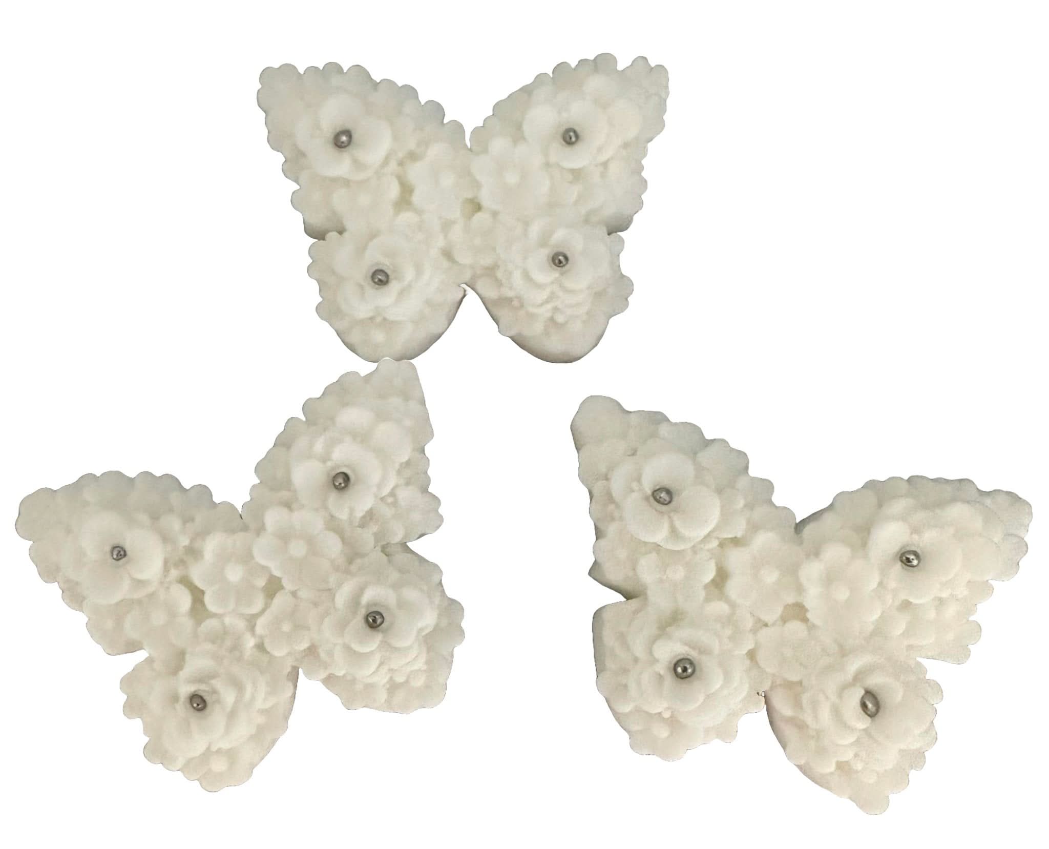Sada 3 jedlých cukrových dekorací, Dekorace z cukrové pasty White Butterflies Nati Shop