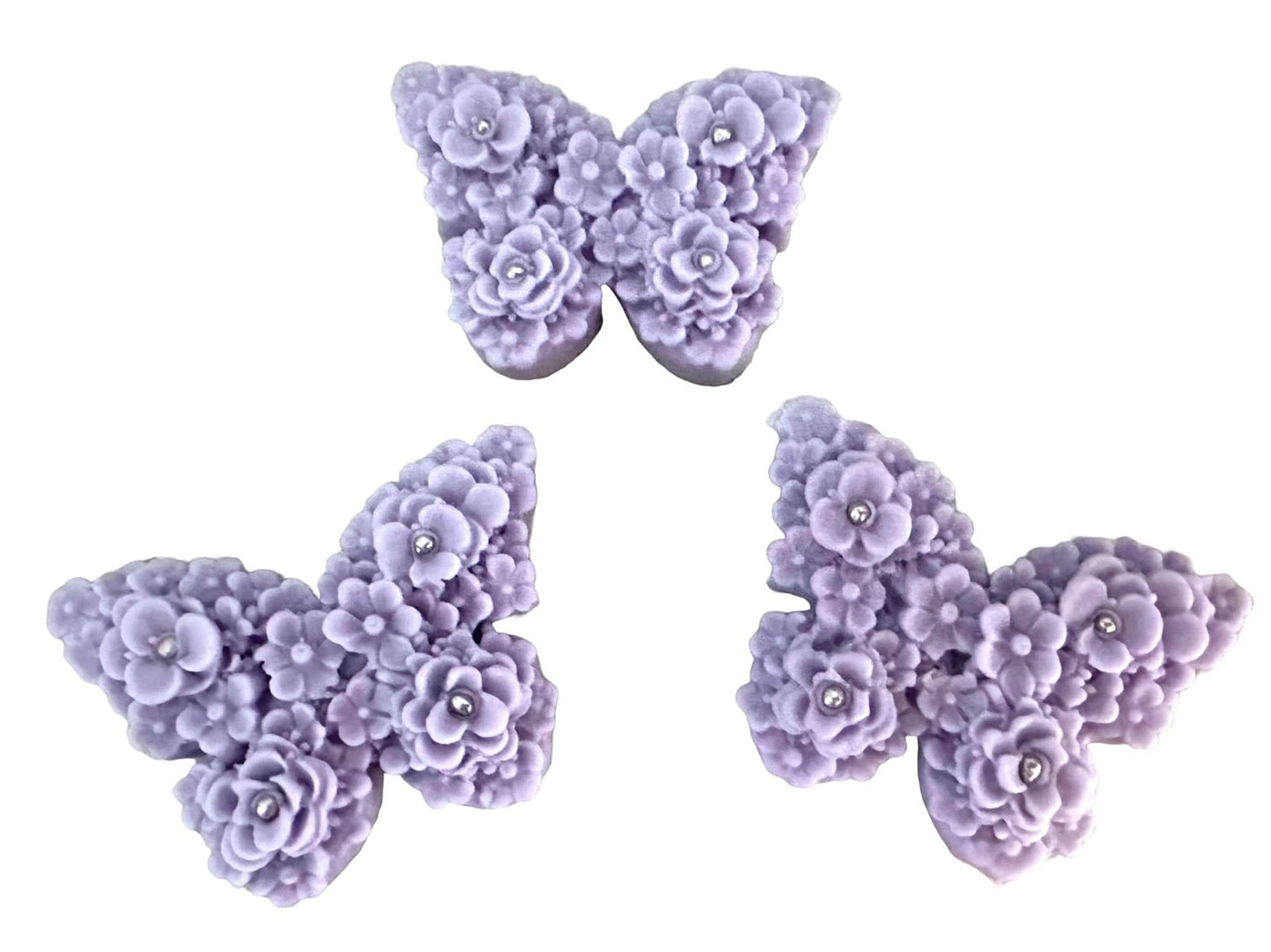 Sada 3 jedlých cukrových dekorací, Dekorace z cukrové pasty Purple Lilac Butterflies Nati Shop