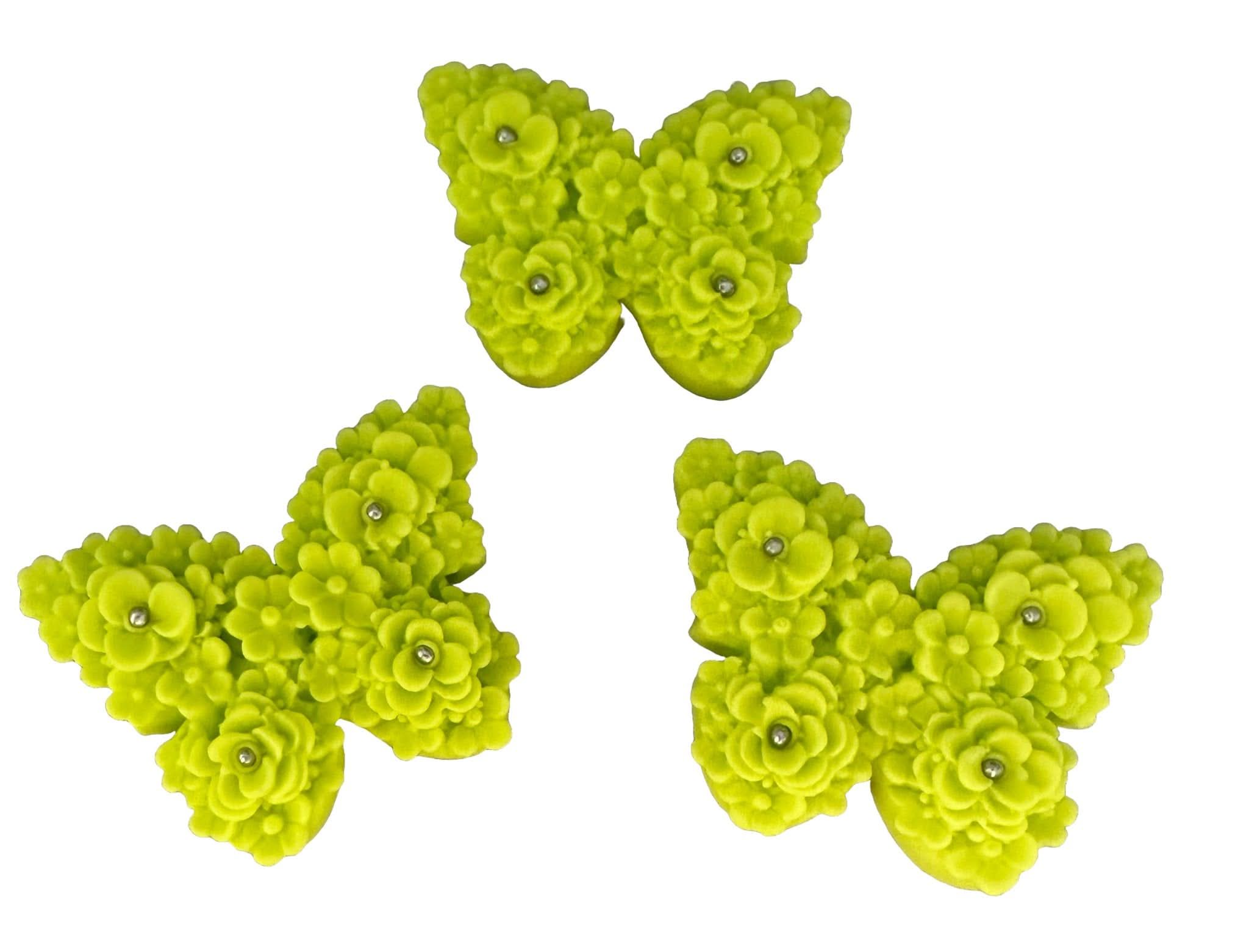 Sada 3 jedlých cukrových dekorací, Dekorace z cukrové pasty Green Butterflies Nati Shop