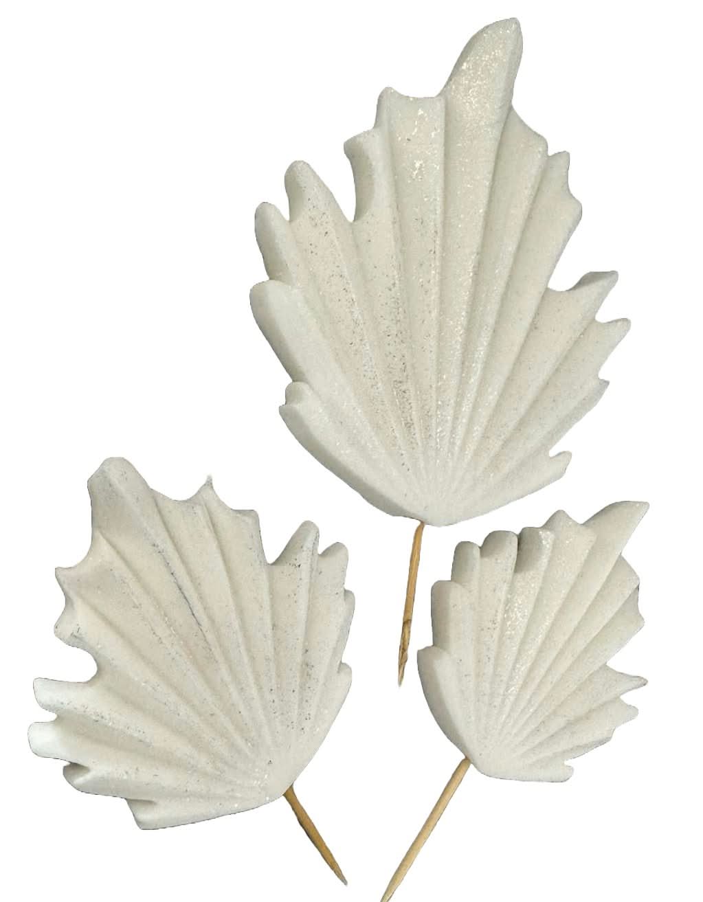 Sada 3 jedlých cukrových dekorací, Bílé exotické listy Dekorace z Sugar Paste Nati Shop