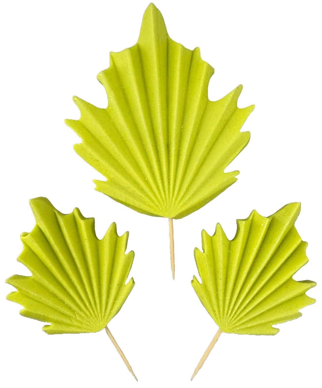 Sada 3 jedlých cukrových dekorací, Zelené exotické listy Sugar Paste Decorations Nati Shop