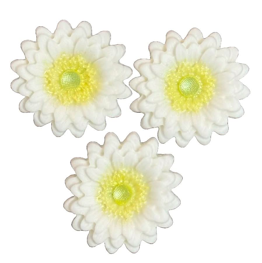 Sada 3 jedlých cukrových dekorací, bílé ozdoby Gerbera z Sugar Paste Nati Shop