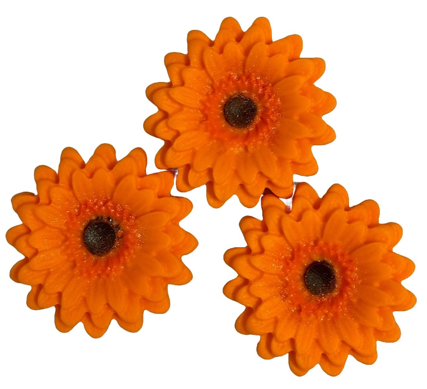 Sada 3 jedlých cukrových dekorací, oranžové ozdoby z cukrové pasty Gerbera Nati Shop