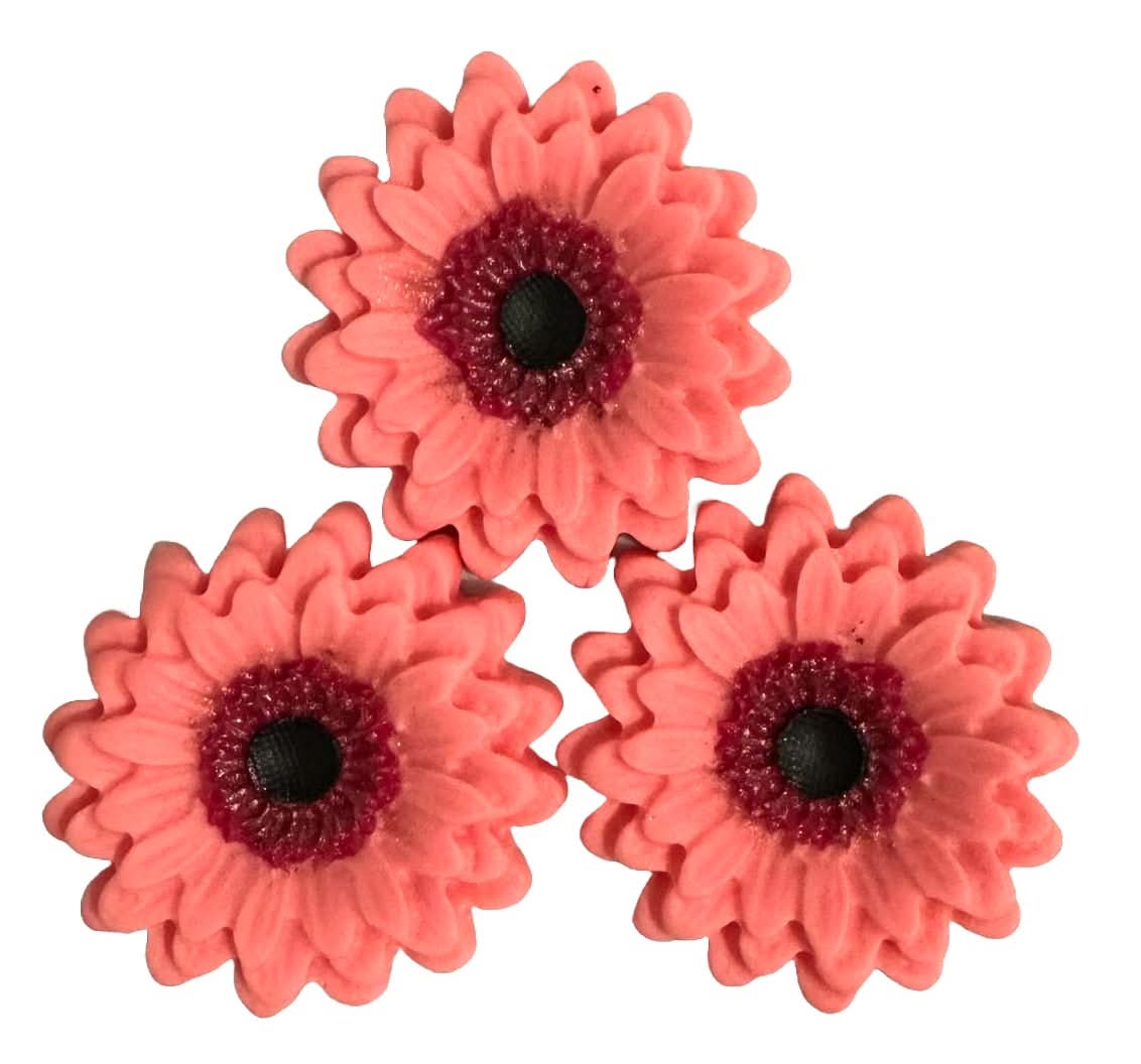 Sada 3 jedlých cukrových dekorací, růžové ozdoby z cukrové pasty Gerbera Nati Shop