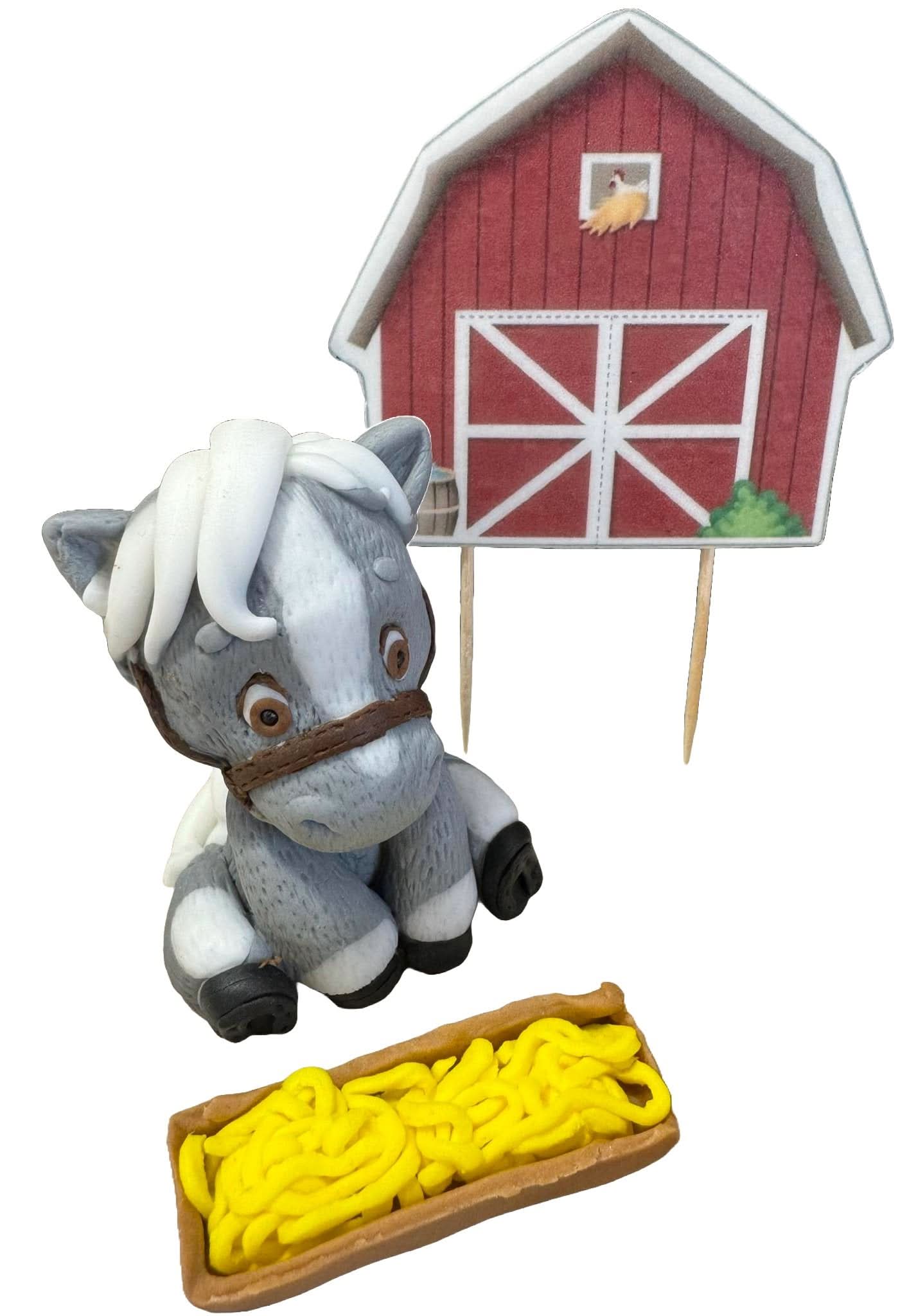 Sada 3 jedlých cukrových dekorací, Oslík ve farmářském obchodě s cukrovou pastou Nati Shop