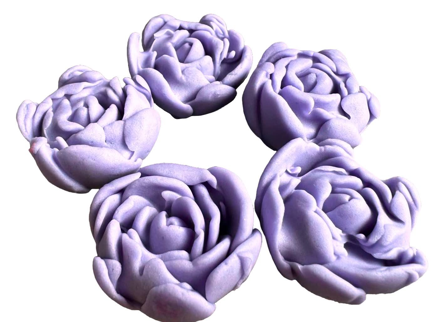 Sada 5 jedlých cukrových dekorací, Dekorace z cukrové pasty Purple Lilac Roses Nati Shop