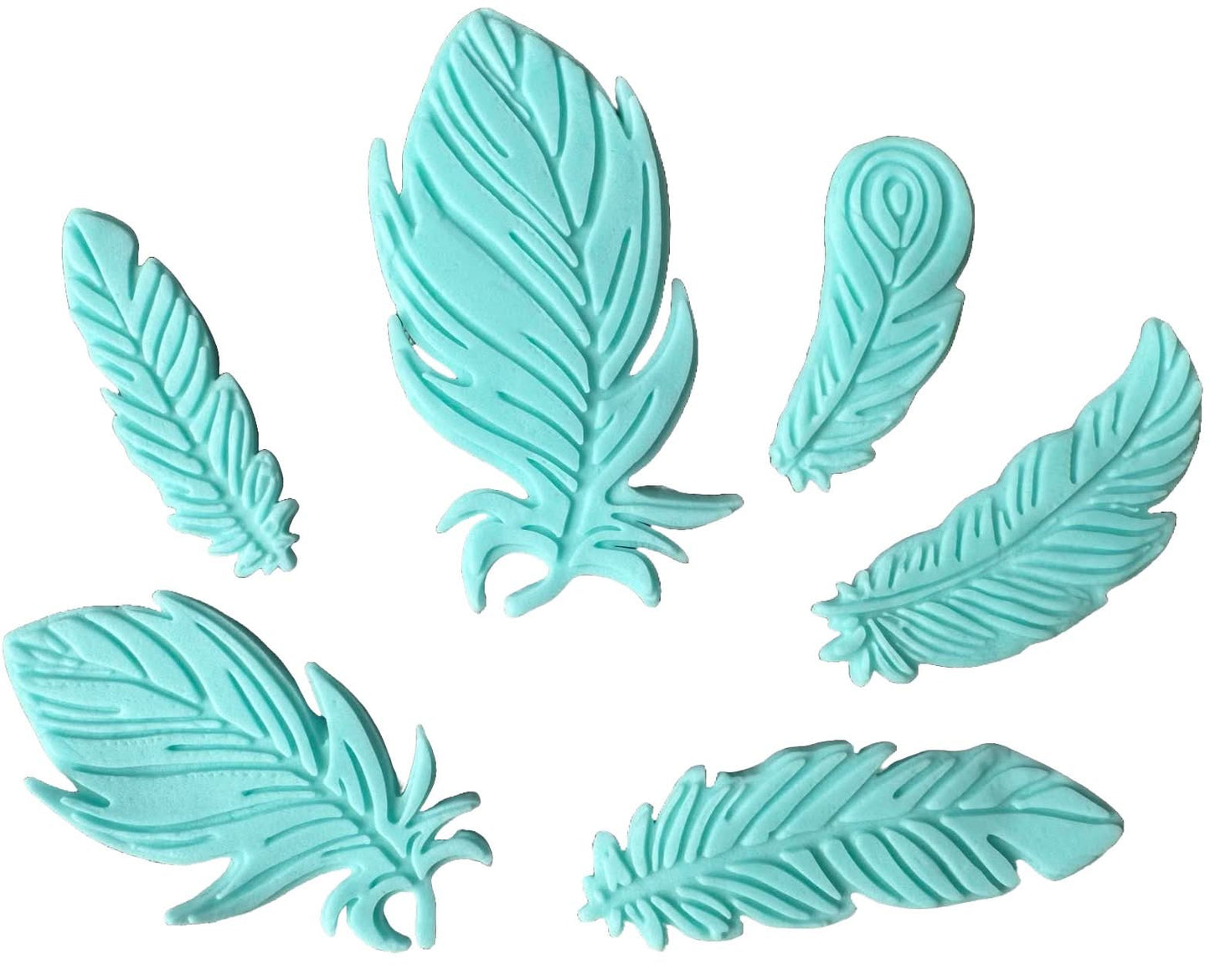 Sada 6 jedlých cukrových dekorací, Dekorace z cukrové pasty Blue Feathers Nati Shop