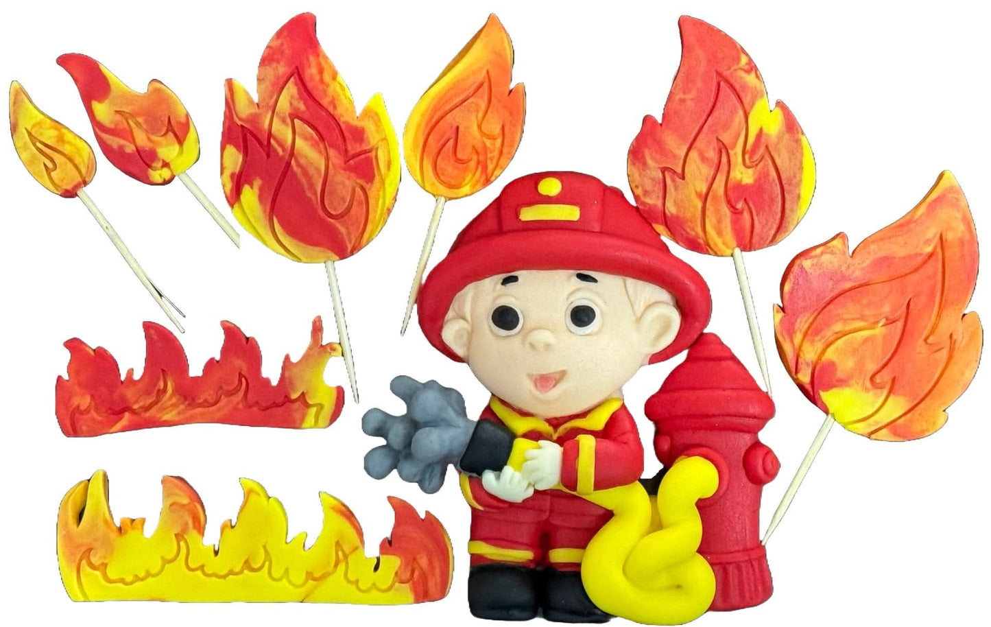 Sada 9 jedlých cukrových dekorací, Dekorace z cukrové pasty Firefighter Nati Shop