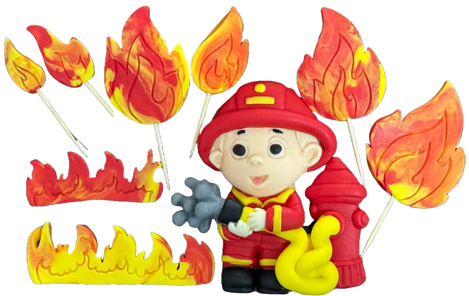 Sada 9 jedlých cukrových dekorací, Dekorace z cukrové pasty Firefighter Nati Shop