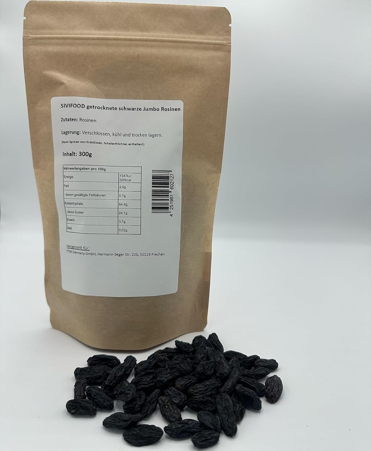 SIVIFOOD jumbo černé sultánky 300g - velké a lahodné černé sultánky špičkové kvality přirozeně sušené sladké ovocné hrozny nesířené neslazené neslazené bez oleje Kishmish aditiva Dehydrované produkty Naty Shop