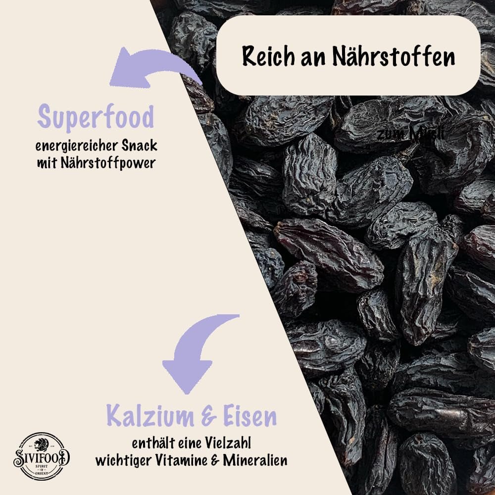 SIVIFOOD jumbo černé sultánky 300g - velké a lahodné černé sultánky špičkové kvality přirozeně sušené sladké ovocné hrozny nesířené neslazené neslazené bez oleje Kishmish aditiva Dehydrované produkty Naty Shop