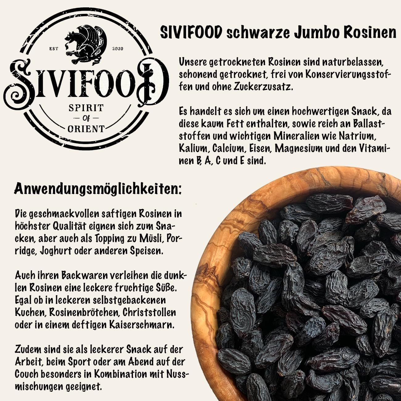 SIVIFOOD jumbo černé sultánky 300g - velké a lahodné černé sultánky špičkové kvality přirozeně sušené sladké ovocné hrozny nesířené neslazené neslazené bez oleje Kishmish aditiva Dehydrované produkty Naty Shop